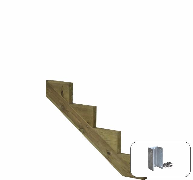 34,2° Treppenwangen 4 Stufen m/ Beschläge - Stufentiefe 25 cm