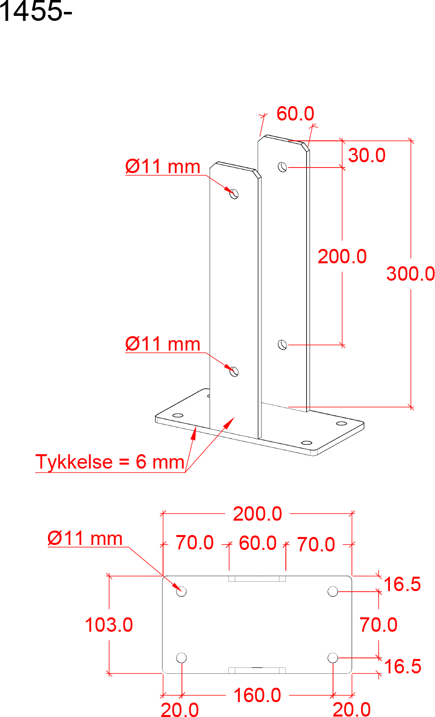 U-stolpefod til fundament - 9×9×30 cm 