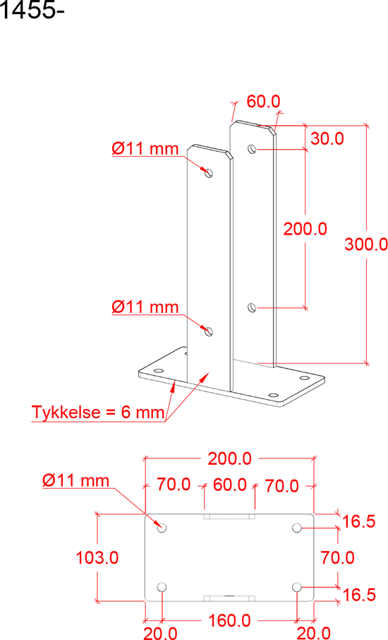 U-stolpefod til fundament - 9×9×30 cm 