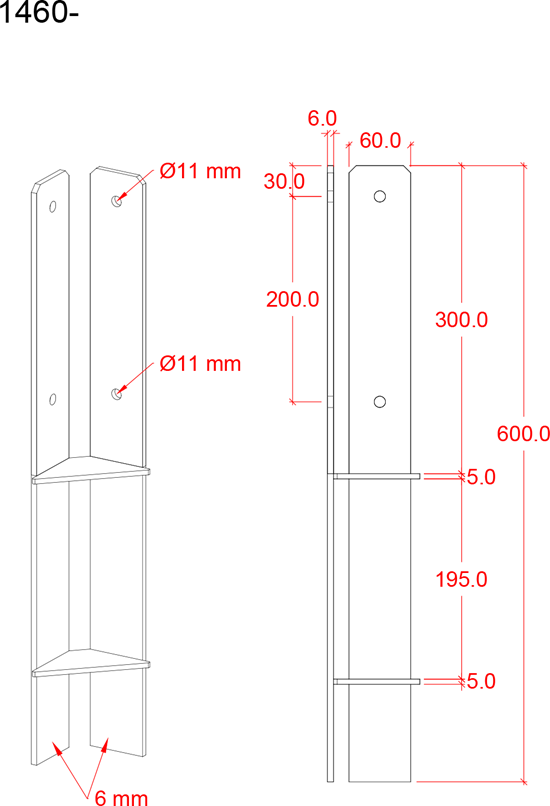 Hjørne Stolpefod til nedstøbning - 9×9×60 cm 
