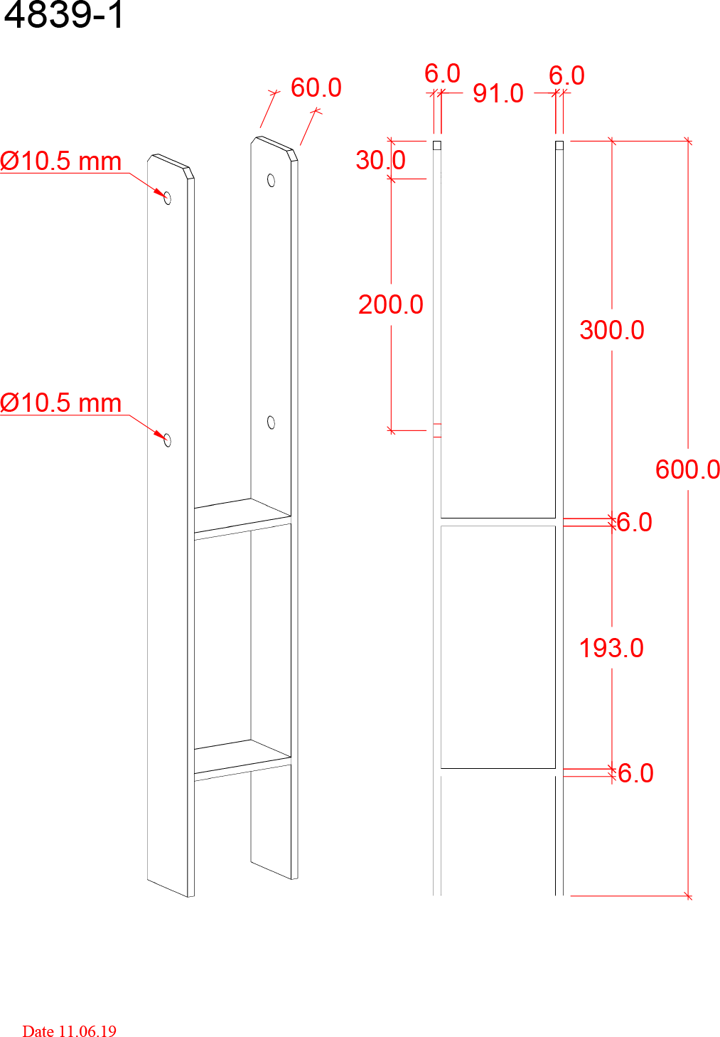 H-Stolpefod 60 cm - 9×9 cm stolper - til nedstøbning