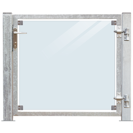 Glaslåge Klar - 99x91 cm + 16 cm stolper - højrehængt og til fundament 