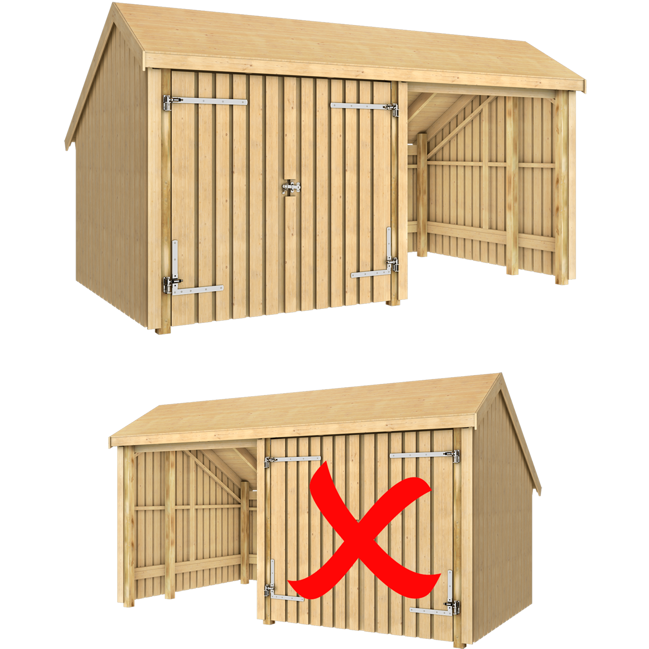 Multi Havehus 10,5 m² - 2 moduler m/dobbeltdør og åben front - inkl. tagpap/alulister/H-stolpefødder