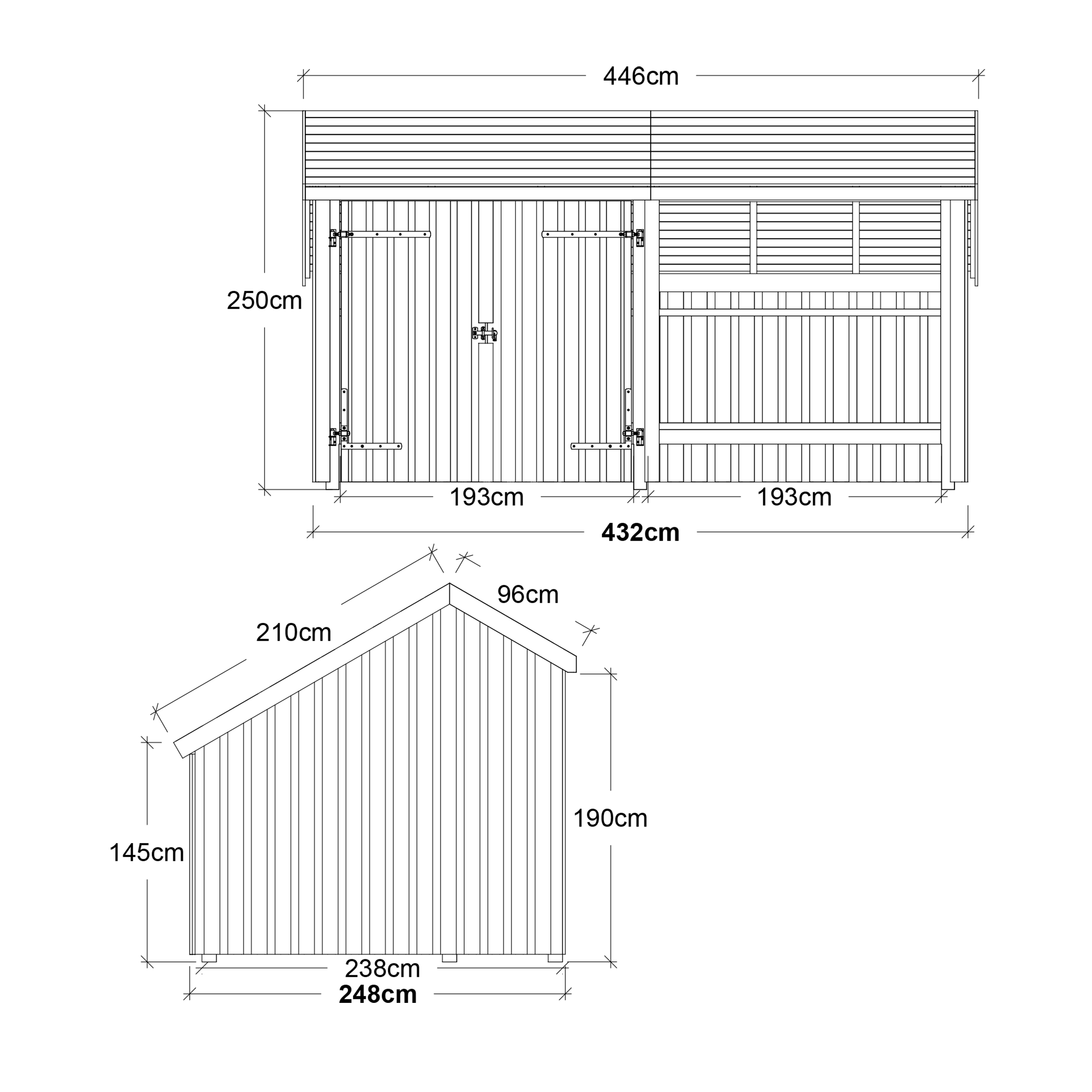 Multi Havehus 10,5 m² - 2 moduler m/dobbeltdør og åben front - inkl. tagpap/alulister/H-stolpefødder