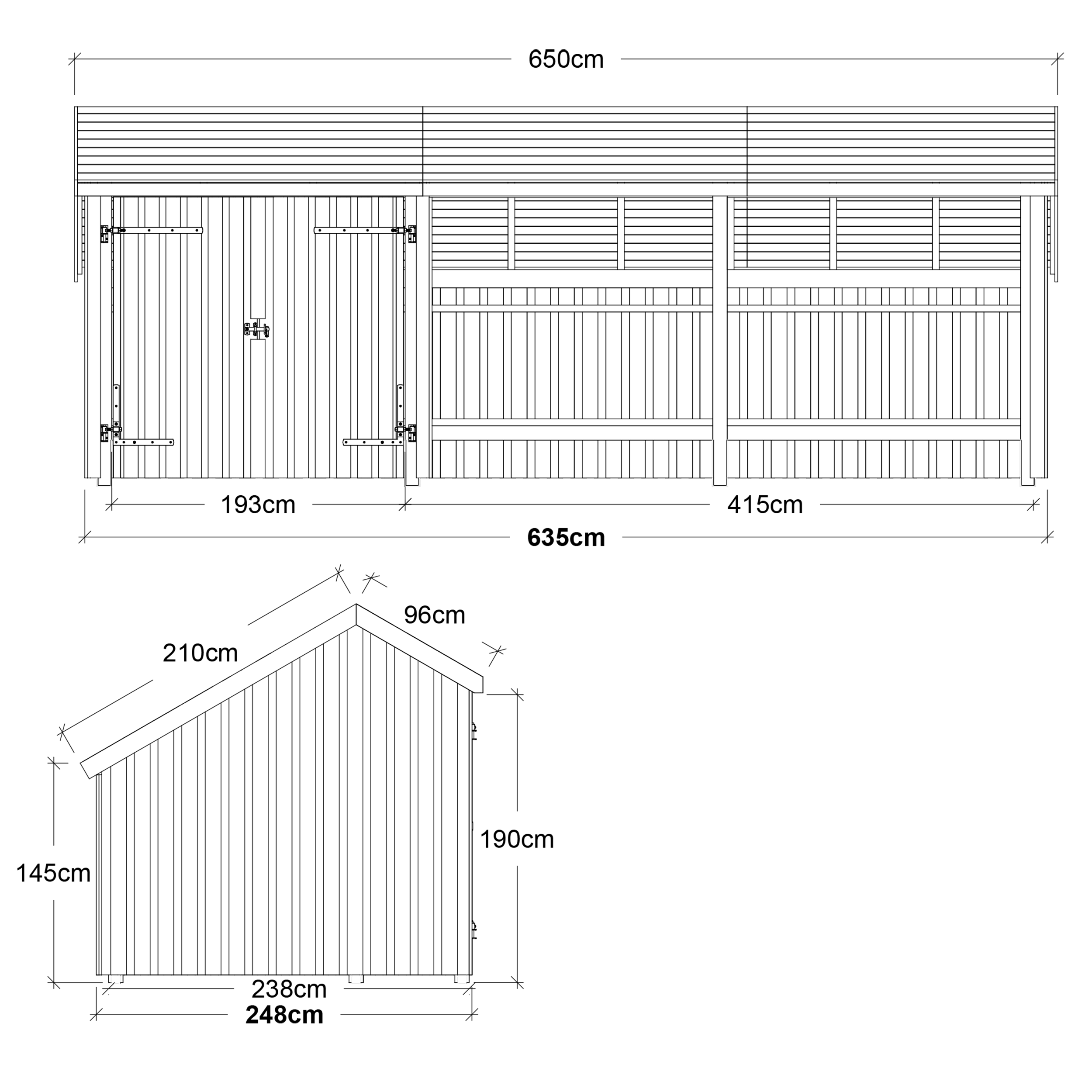 Multi Havehus 15,5 m² - 3 moduler m/dobbeltdør og åben front - inkl. tagpap/alulister