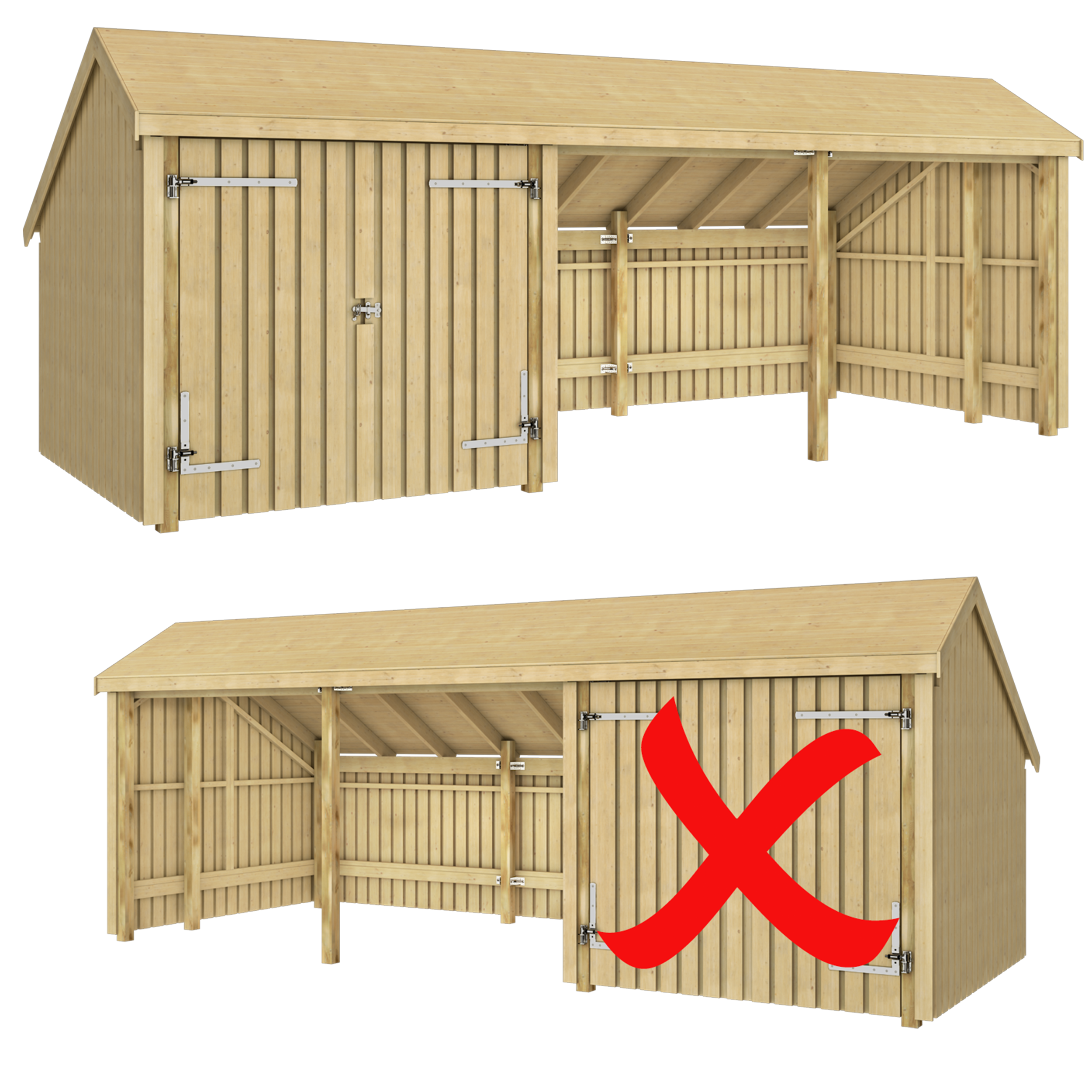 Multi Havehus 15,5 m² - 3 moduler m/dobbeltdør og åben front - inkl. tagpap/alulister