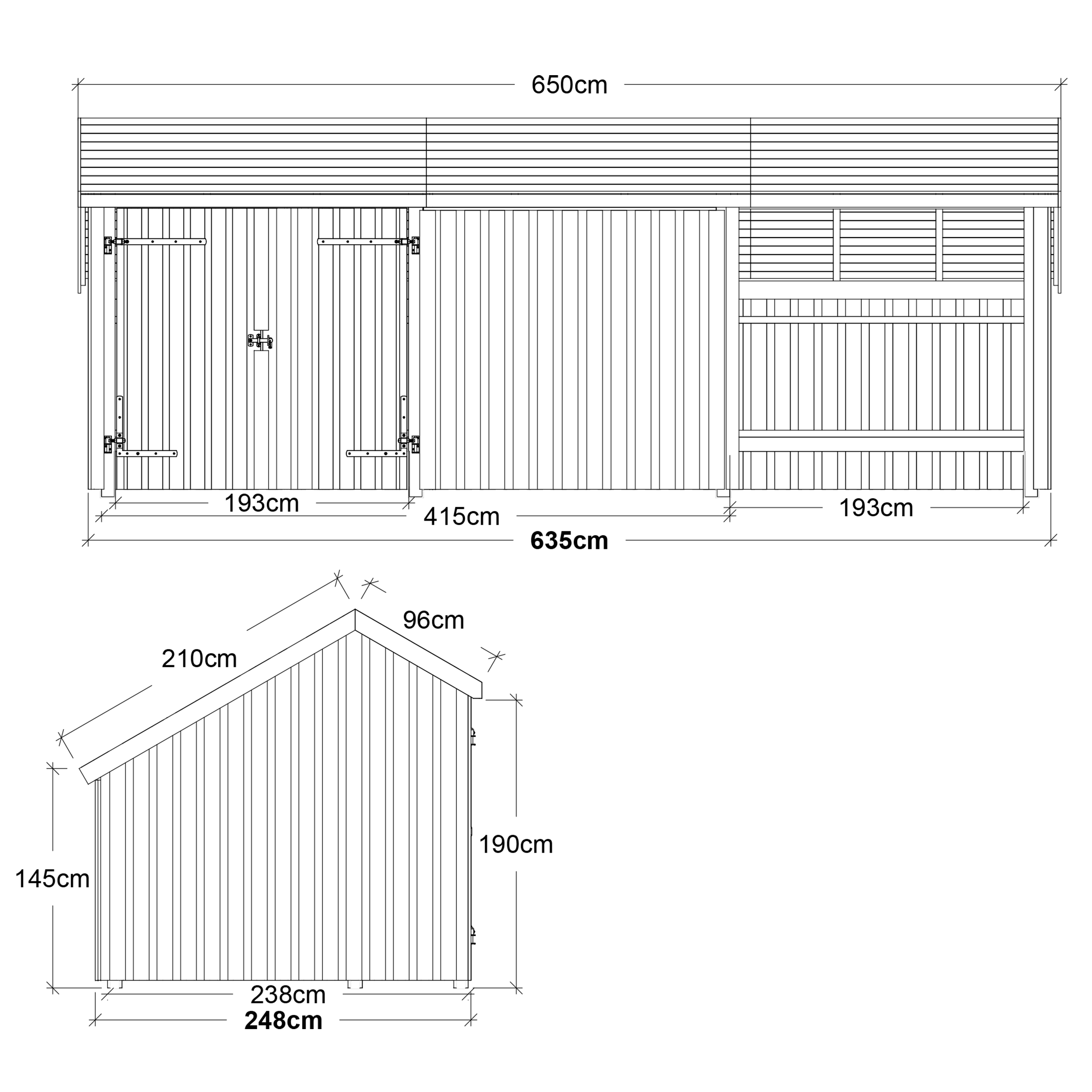 Multi Havehus 15,5 m² - 3 moduler m/dobbeltdør og lukket/åben front - inkl. tagpap/alulister