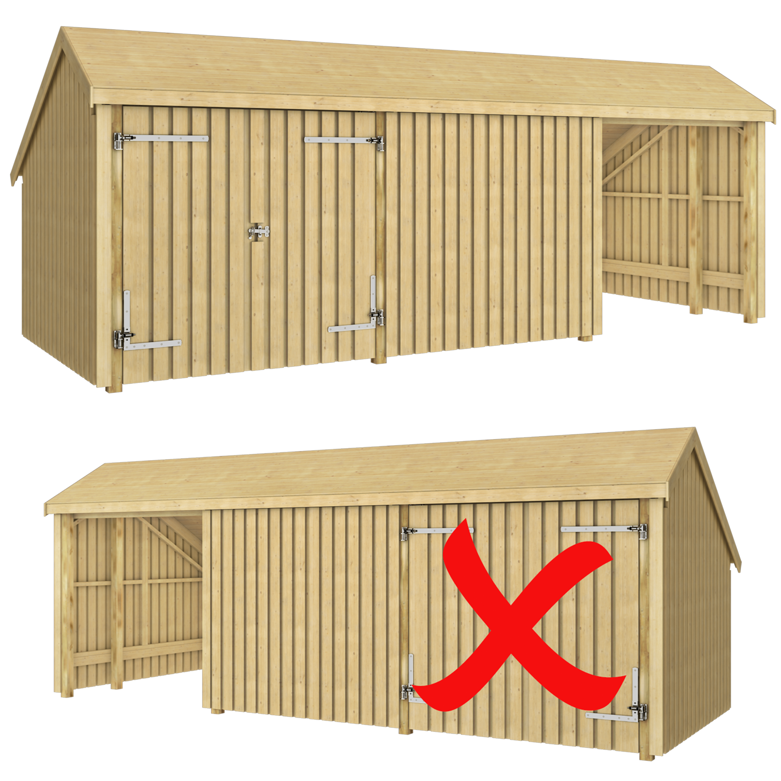 Multi Havehus 15,5 m² - 3 moduler m/dobbeltdør og lukket/åben front - inkl. tagpap/alulister