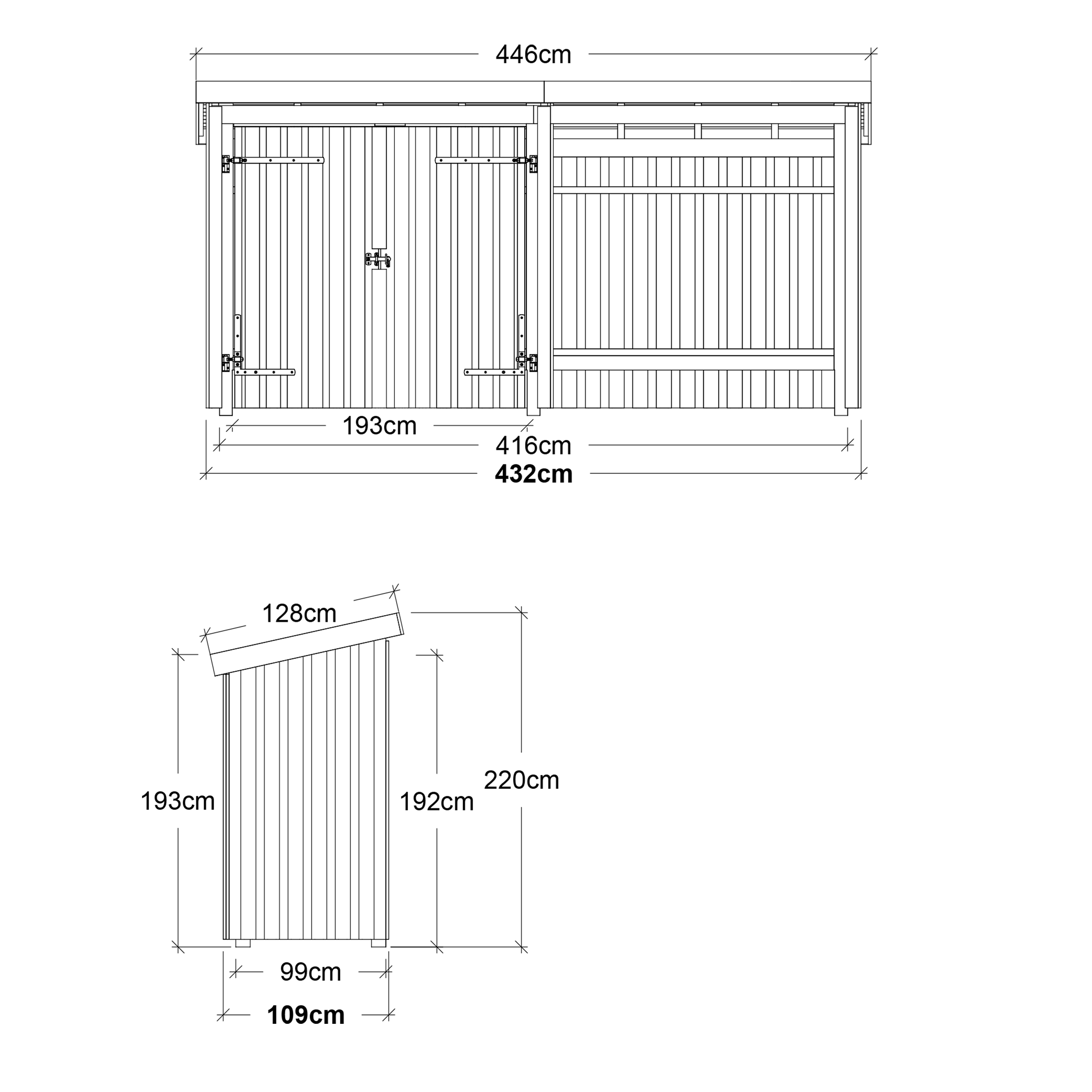 Nordic Multi Havehus 4,7 m² - 2 moduler m/dobbeltdør og åben front - inkl. tagpap/alulister