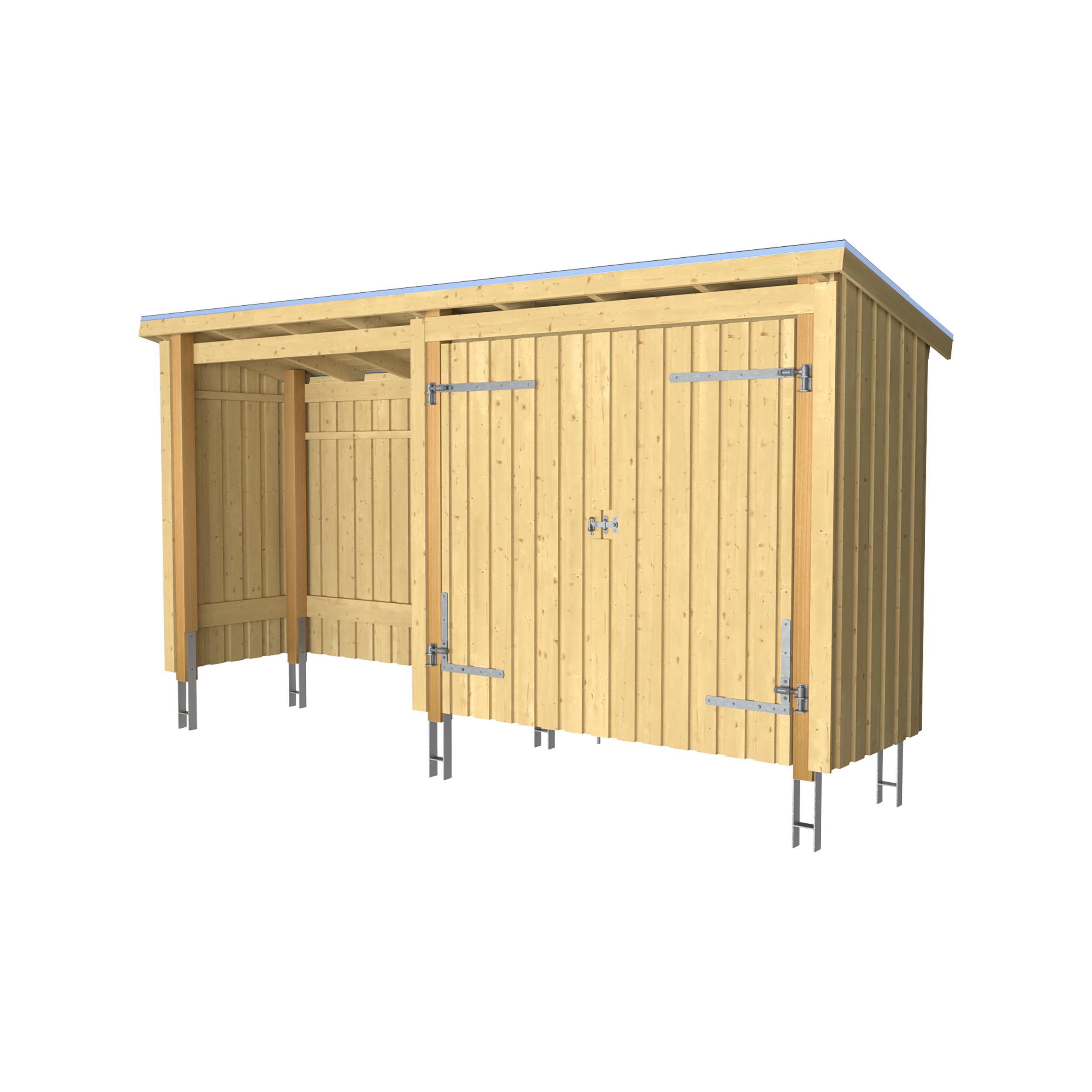 Nordic Multi Havehus 4,7 m² - 2 moduler m/dobbeltdør og åben front - inkl. tagpap/alulister/stolpefødder
