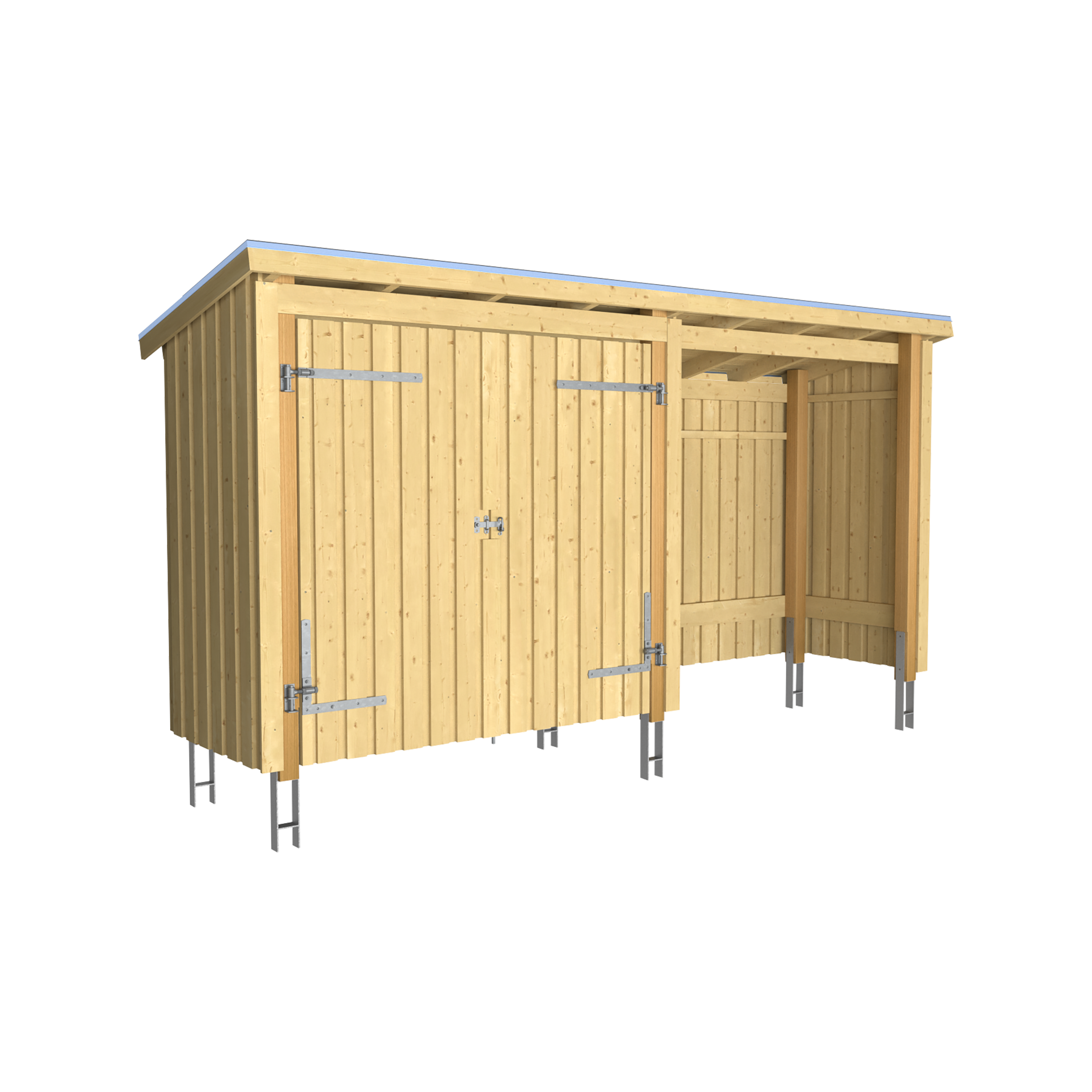Nordic Multi Havehus 4,7 m² - 2 moduler m/dobbeltdør og åben front - inkl. tagpap/alulister/stolpefødder