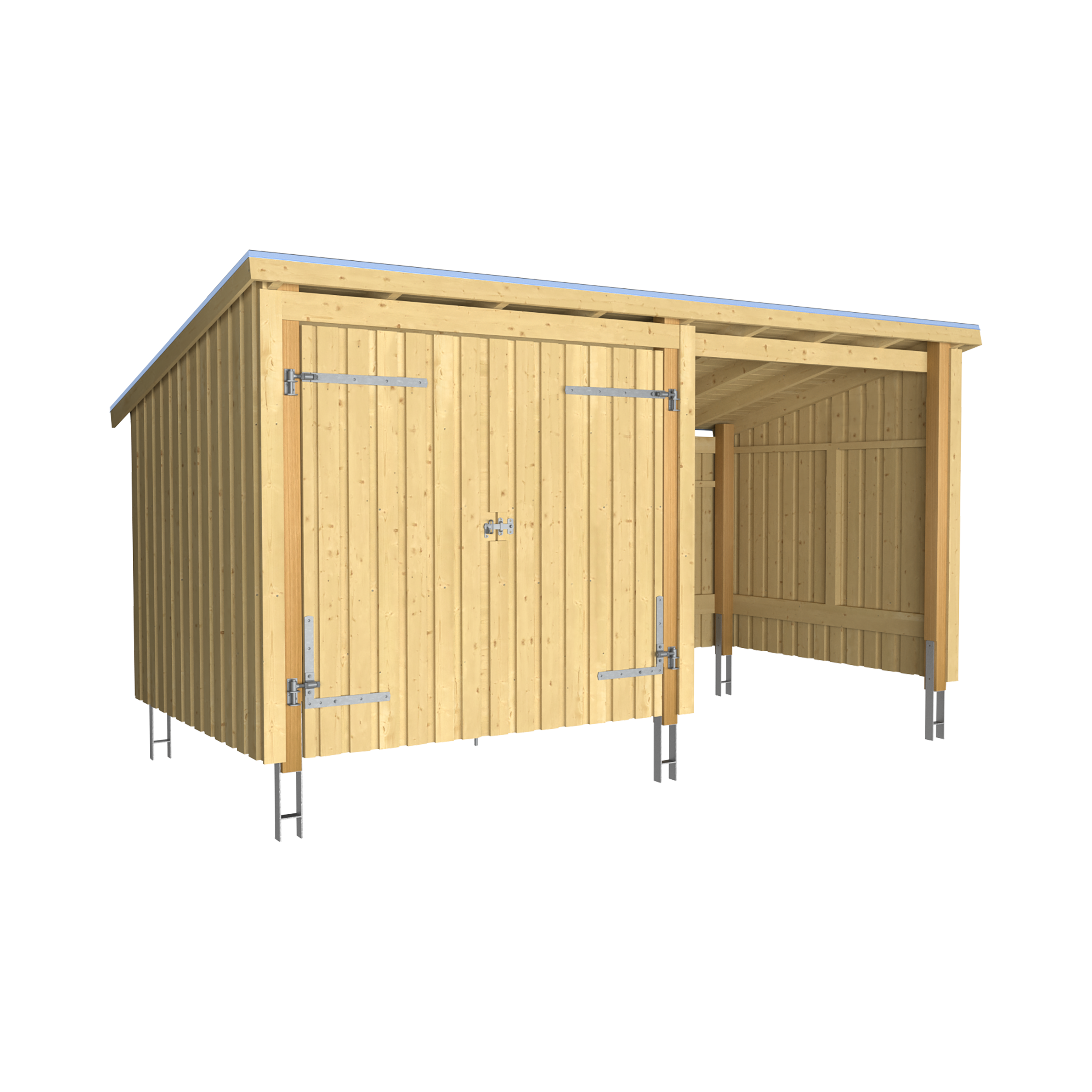 Nordic Multi Havehus 9,5 m² - 2 moduler m/dobbeltdør og åben front - inkl. tagpap/alulister/stolpefødder