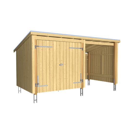 Nordic Multi Havehus 9,5 m² - 2 moduler m/dobbeltdør og åben front - inkl. tagpap/alulister/stolpefødder