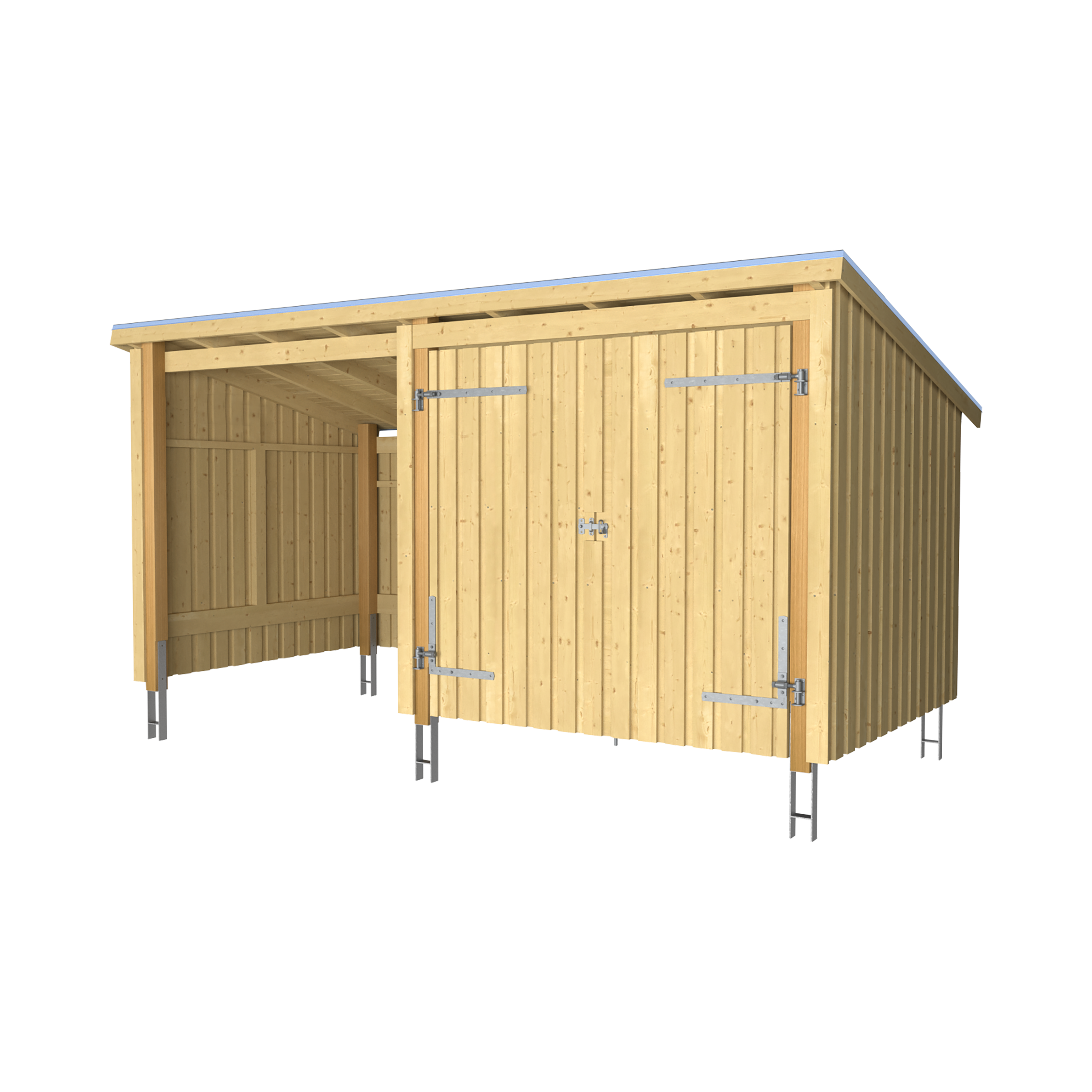 Nordic Multi Havehus 9,5 m² - 2 moduler m/dobbeltdør og åben front - inkl. tagpap/alulister/stolpefødder