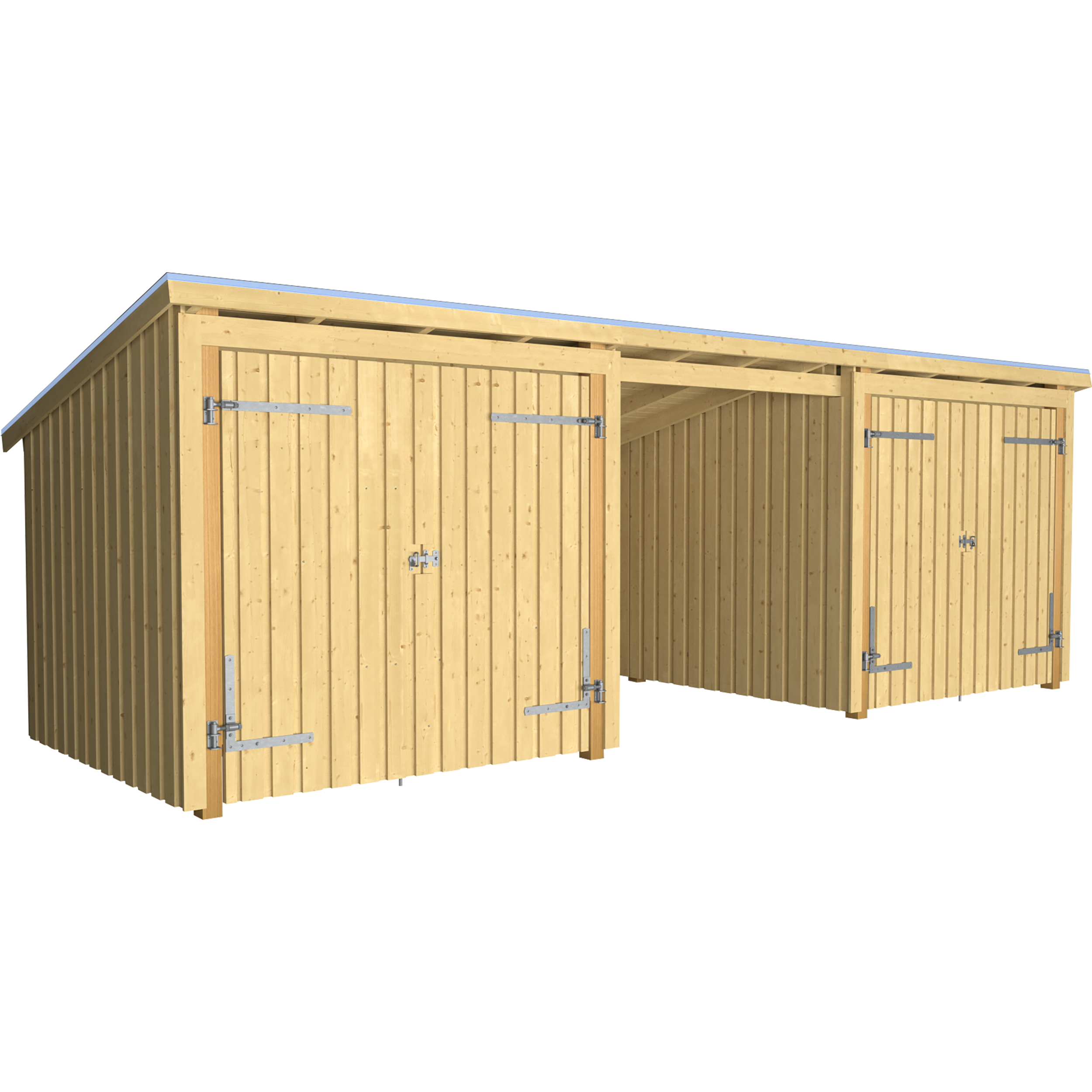 Nordic Multi Havehus 14 m² - 3 moduler m/2 dobbeltdøre og åben front - inkl. tagpap/alulister