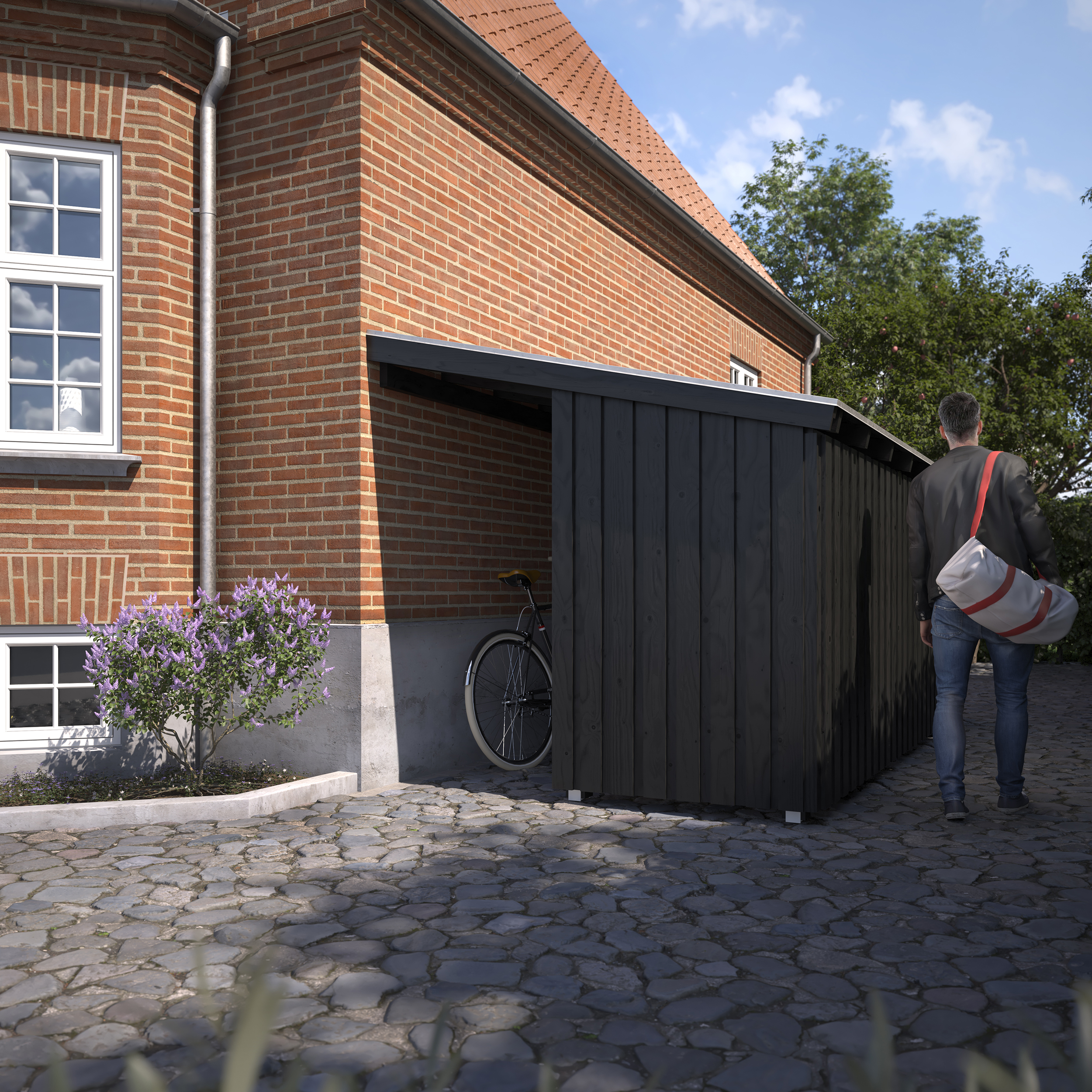 Nordic Multi Havehus Vægmodel 9,5 m² - halvlukket - inkl. tagpap/alulister/H-stolpefødder
