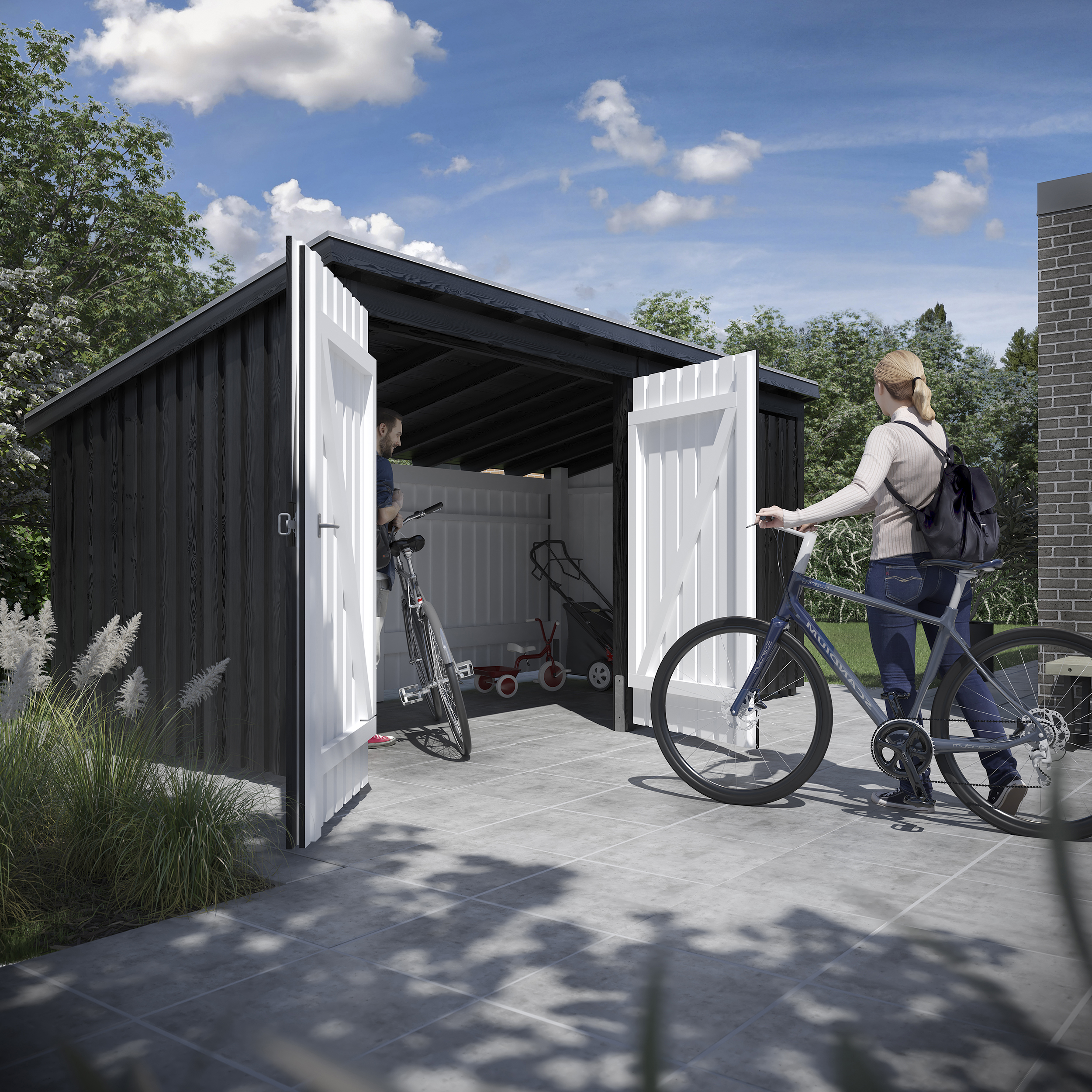 Nordic Multi Havehus 9,5 m² - 2 moduler m/dobbeltdør og lukket front - inkl. tagtap/alulister/stolpefødder