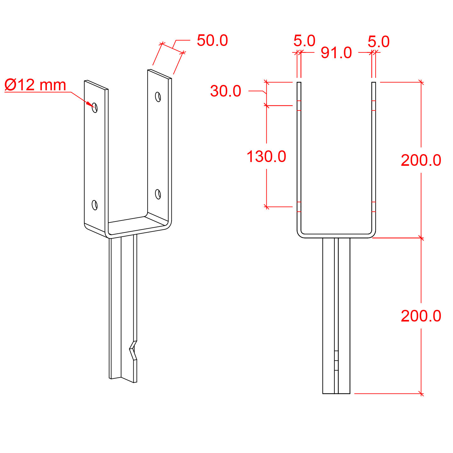 U-Stolpefod - 9×9 cm stolper - til nedstøbning