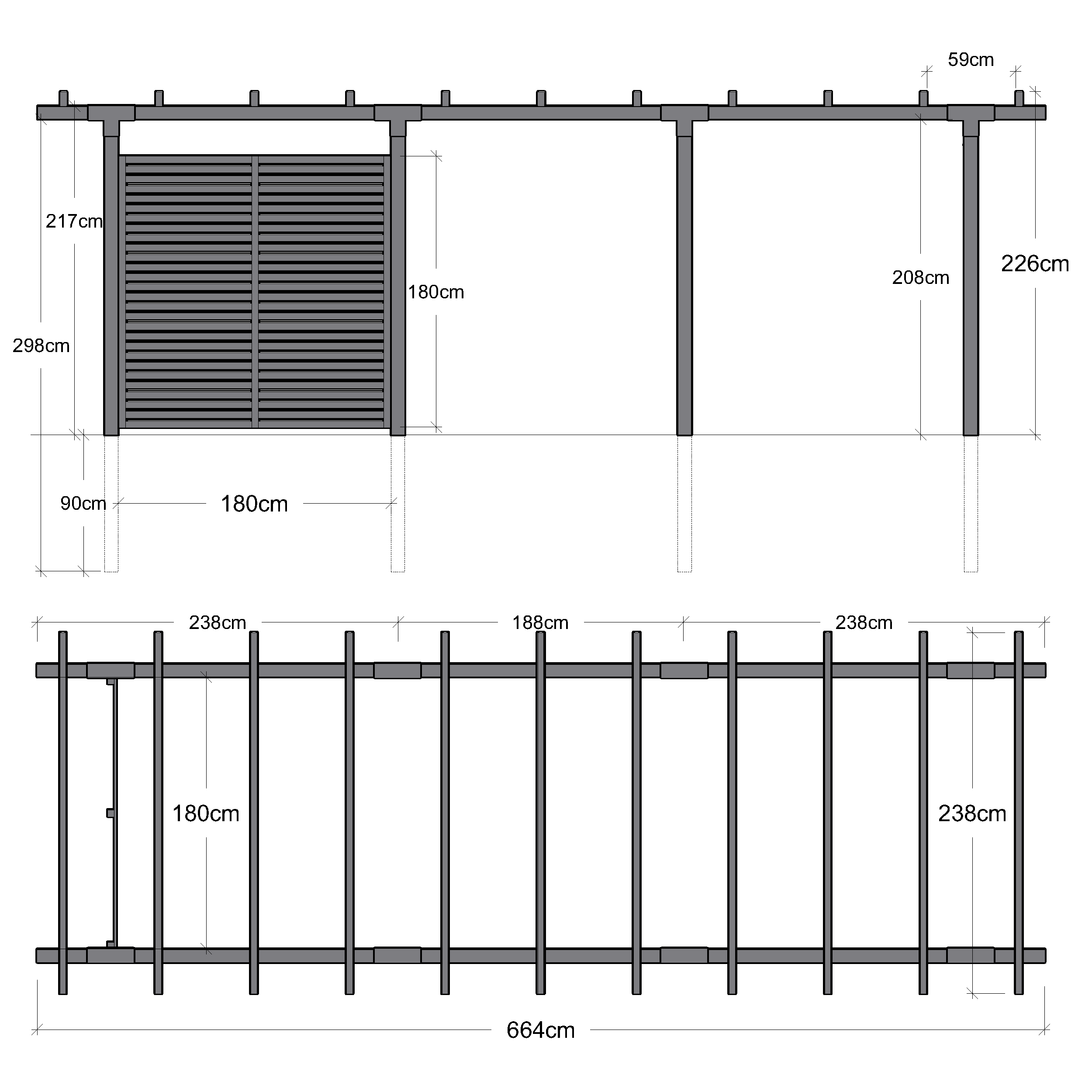 Pergola Dobbelt - 3 moduler m/Tokyo Hegn