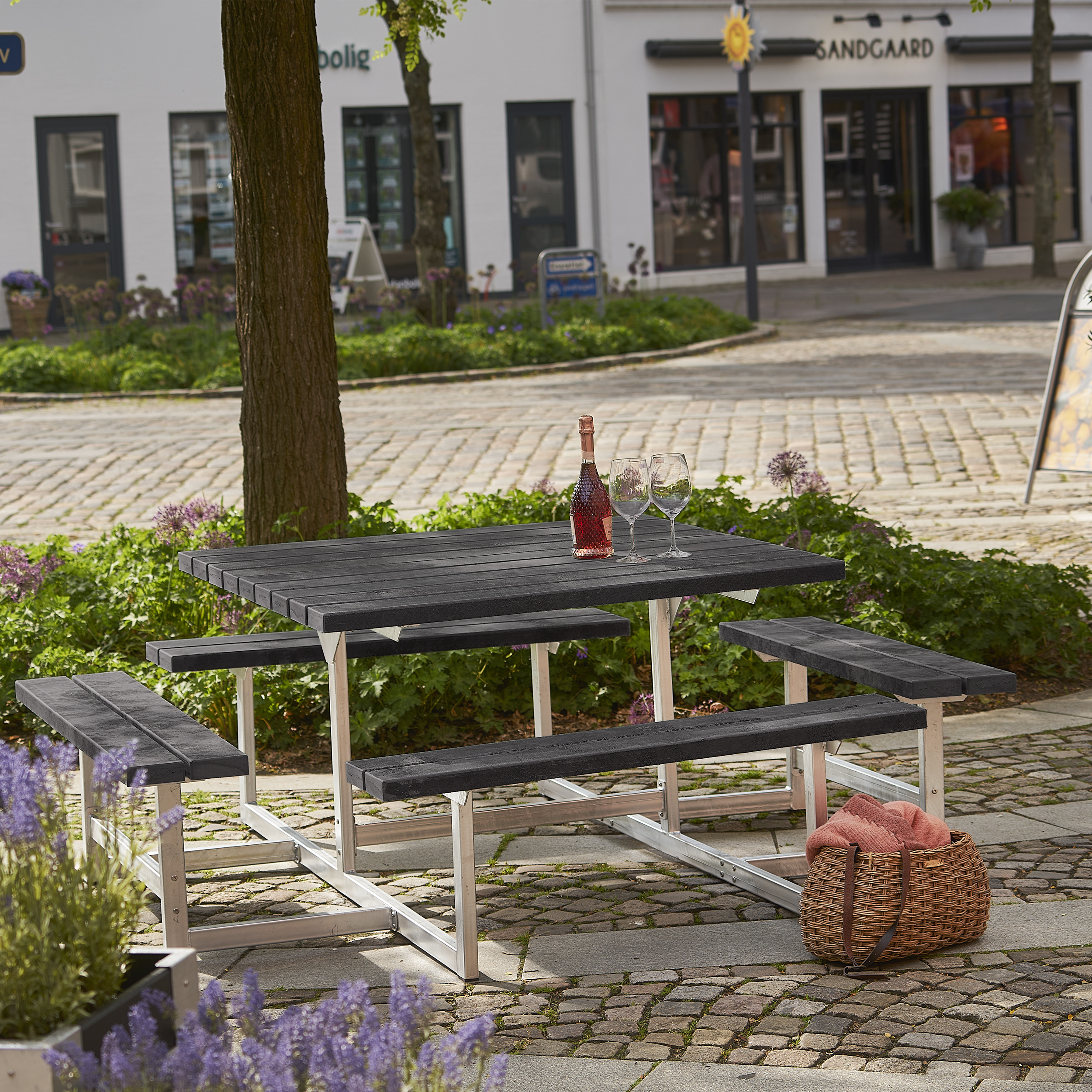 Picnic Bord/Bænkesæt - 200 cm - ReTex - Sort