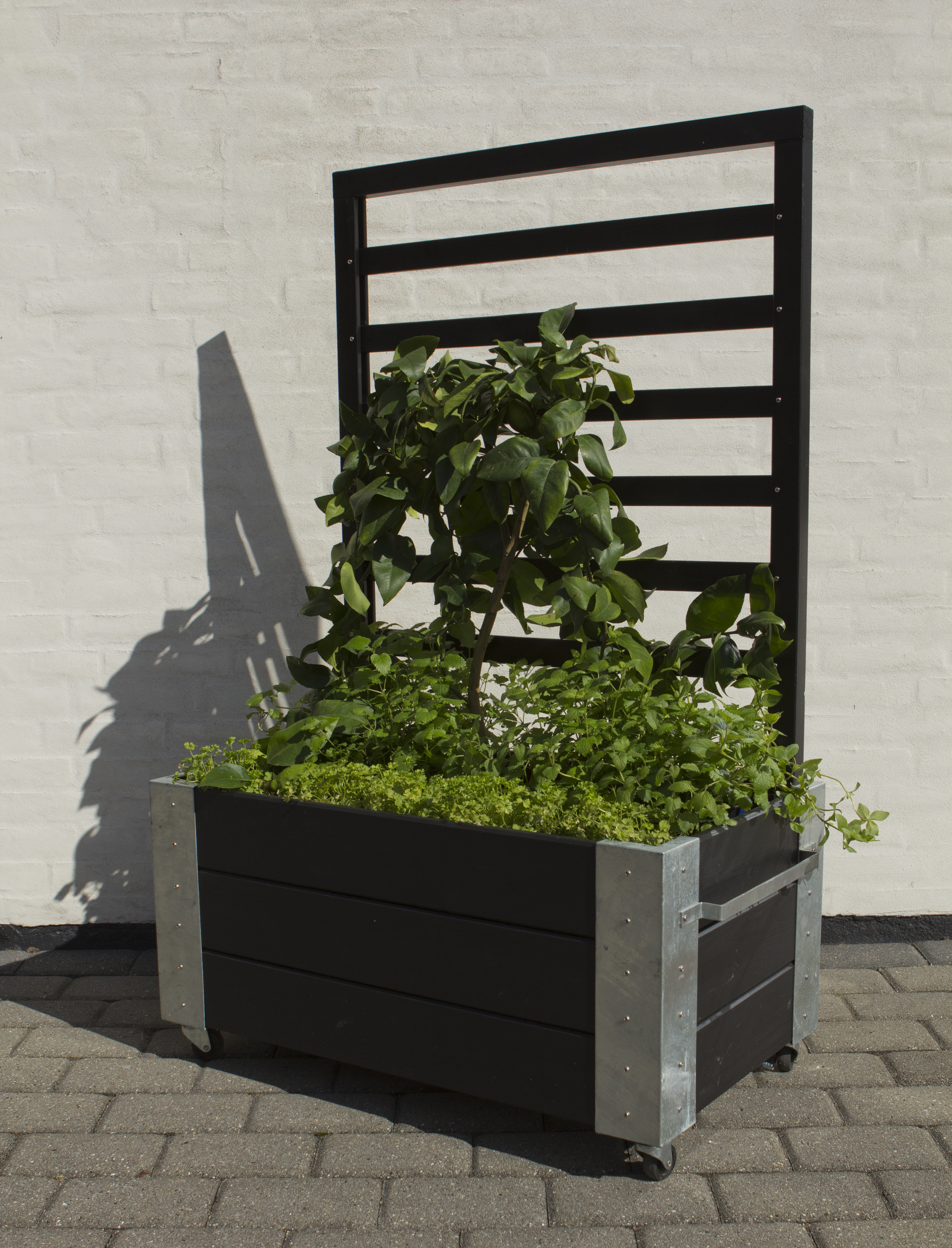 Cubic Blomsterkasse m/espalier og hjul - 130 cm - Sort