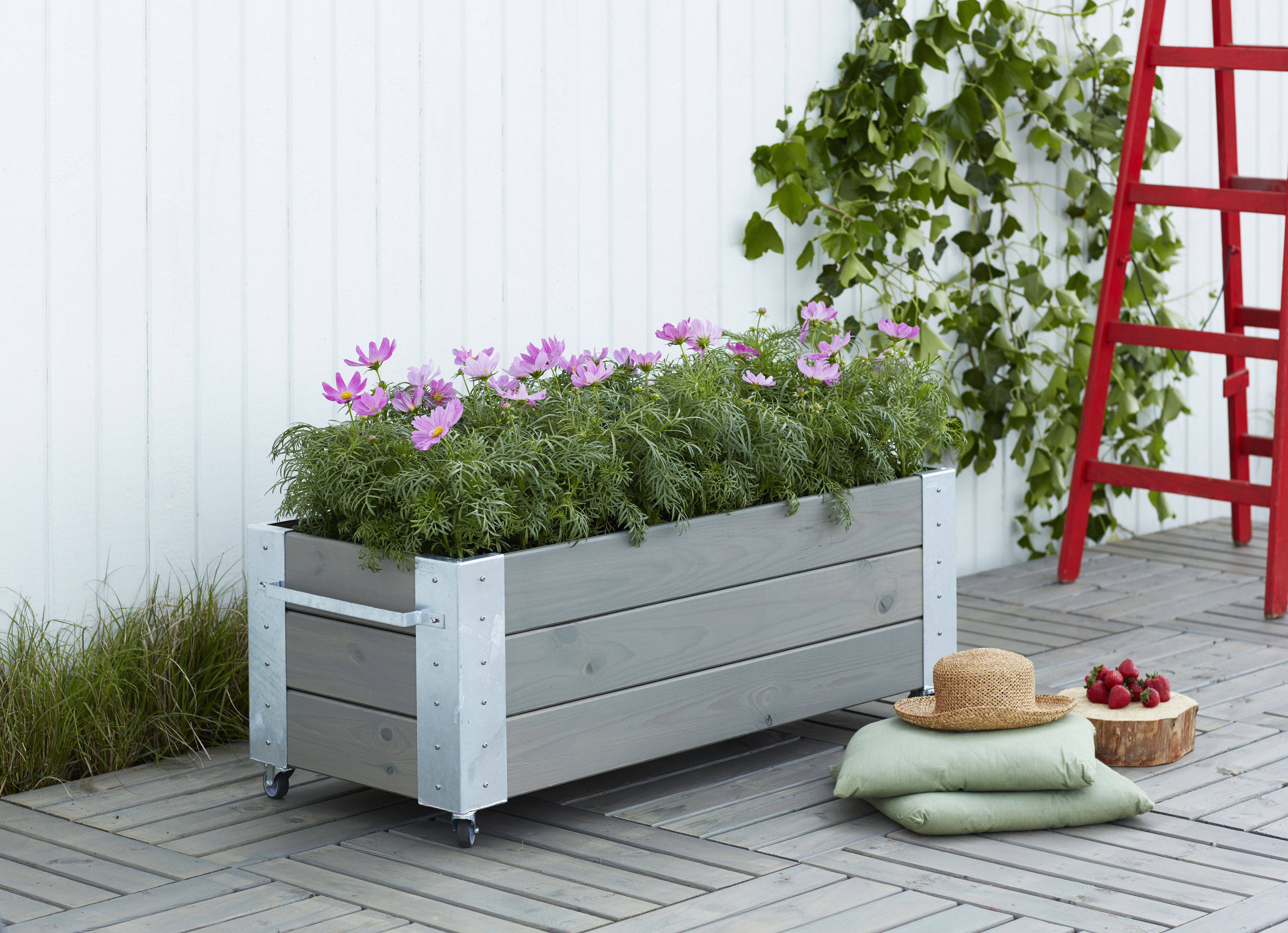 Cubic Blomsterkasse m/hjul - 120×45 cm - Gråbrun