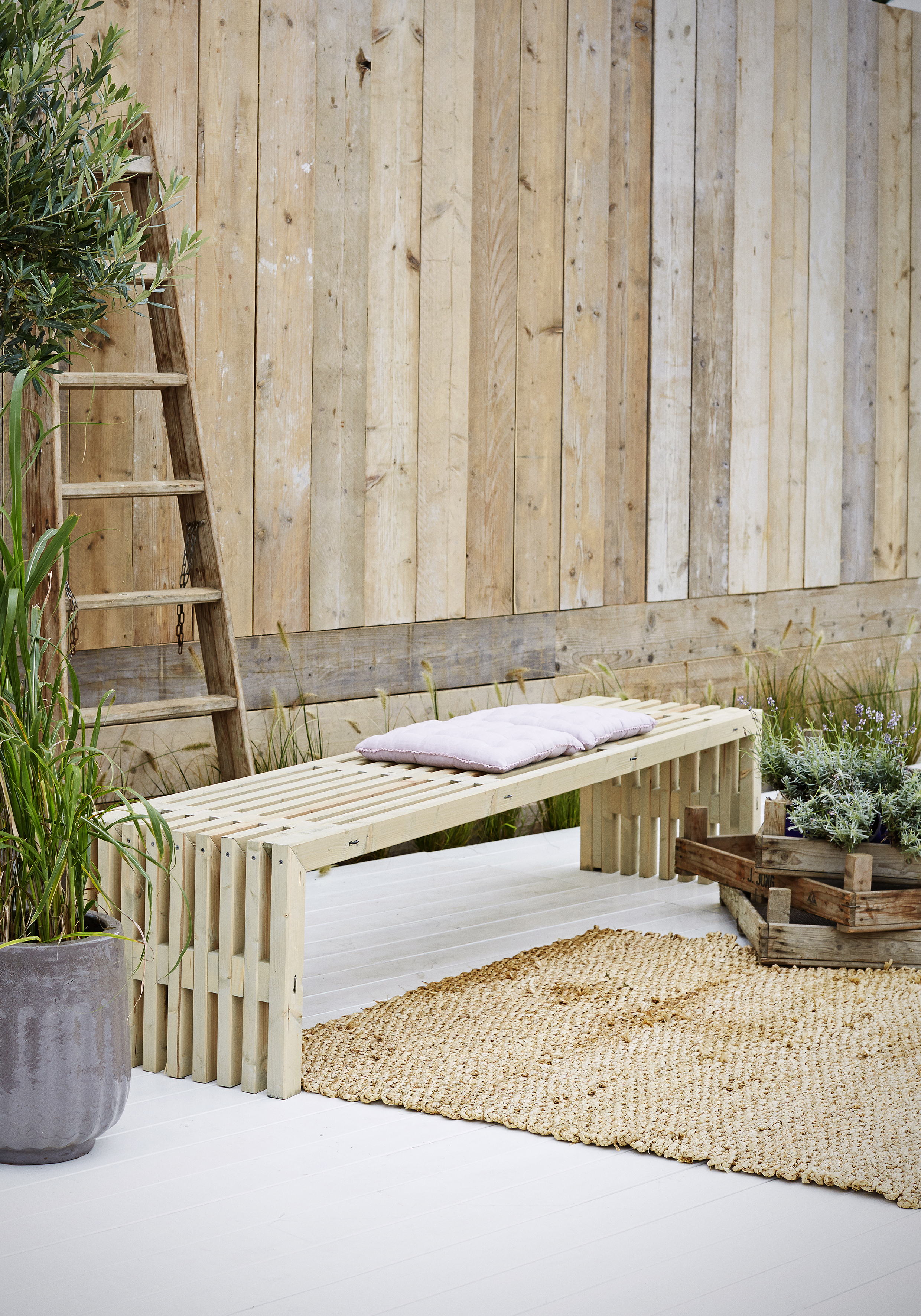 Rustik Trallebænk Design - 218×49 cm - Drivtømmerfarve