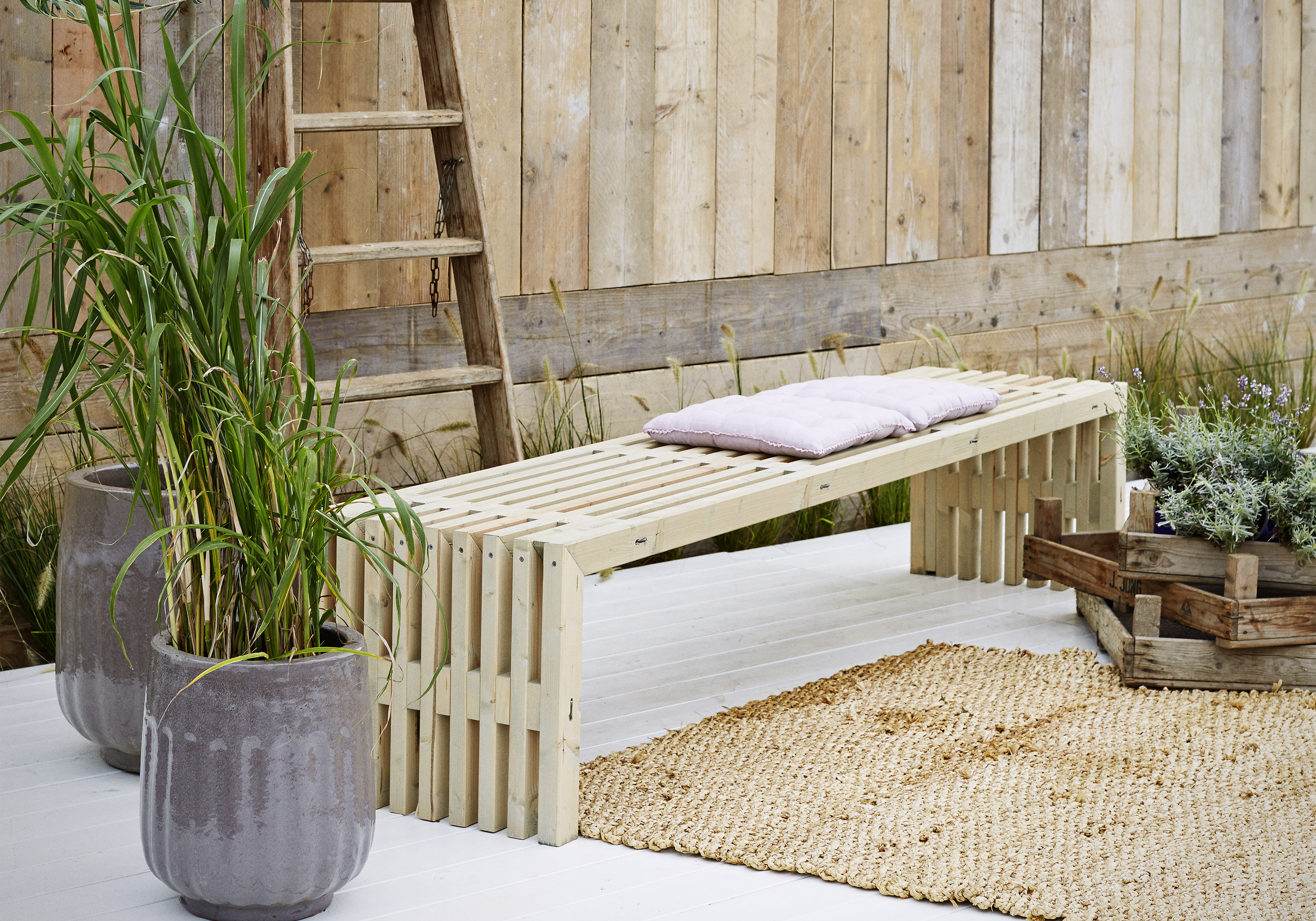 Rustik Trallebænk Design - 218×49 cm - Drivtømmerfarve
