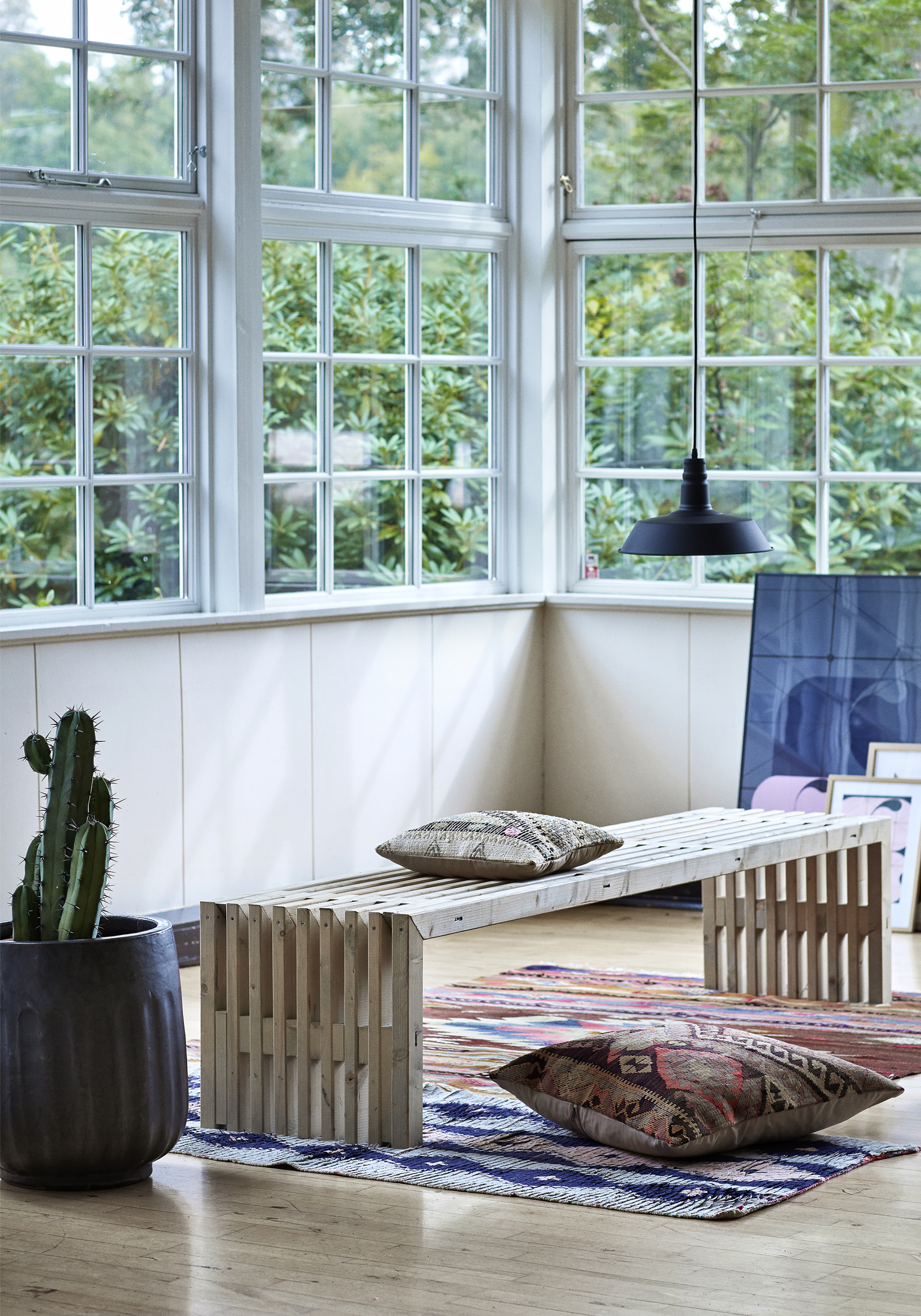 Rustik Trallebænk Design - 218×49 cm - Drivtømmerfarve