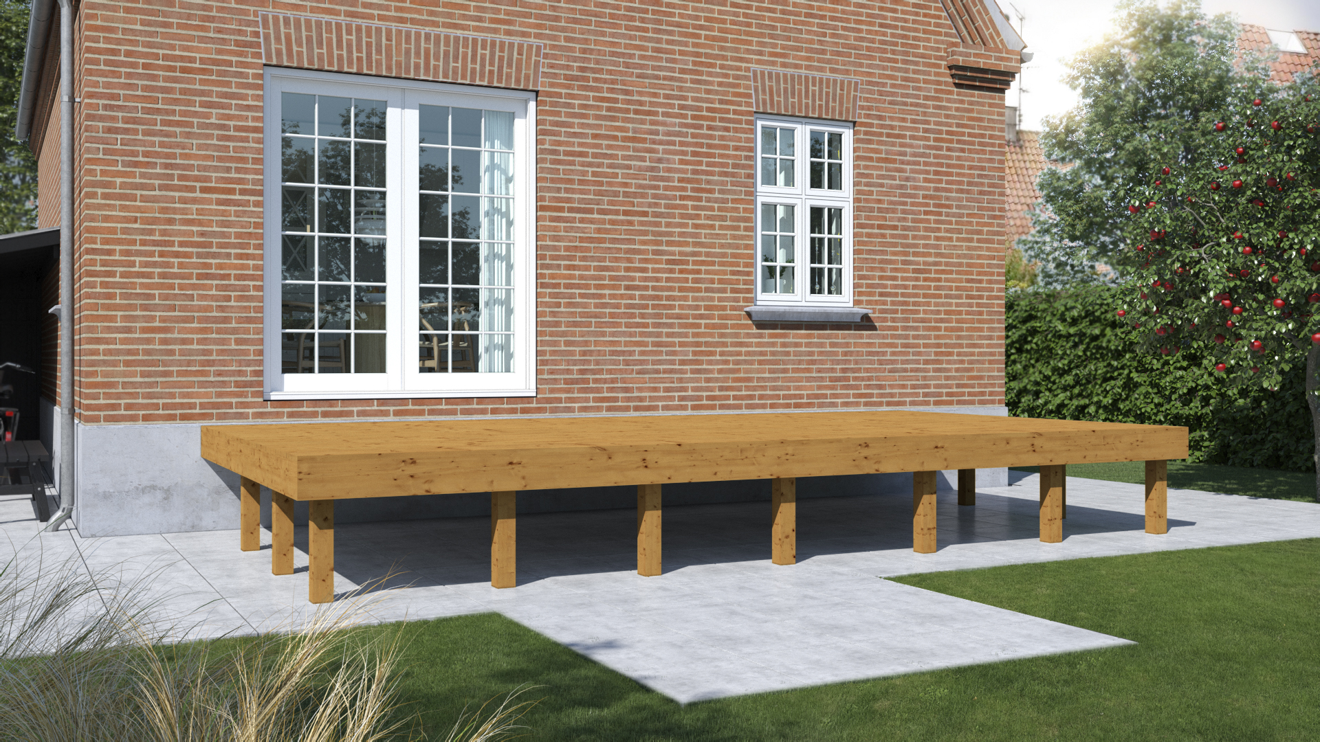 Holzterrasse mit Selbstbautreppe
