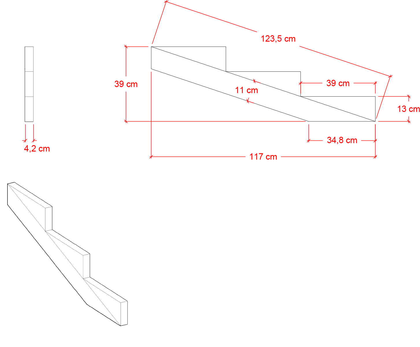 19º trappevange 3 trin - Trinbredde 39 cm