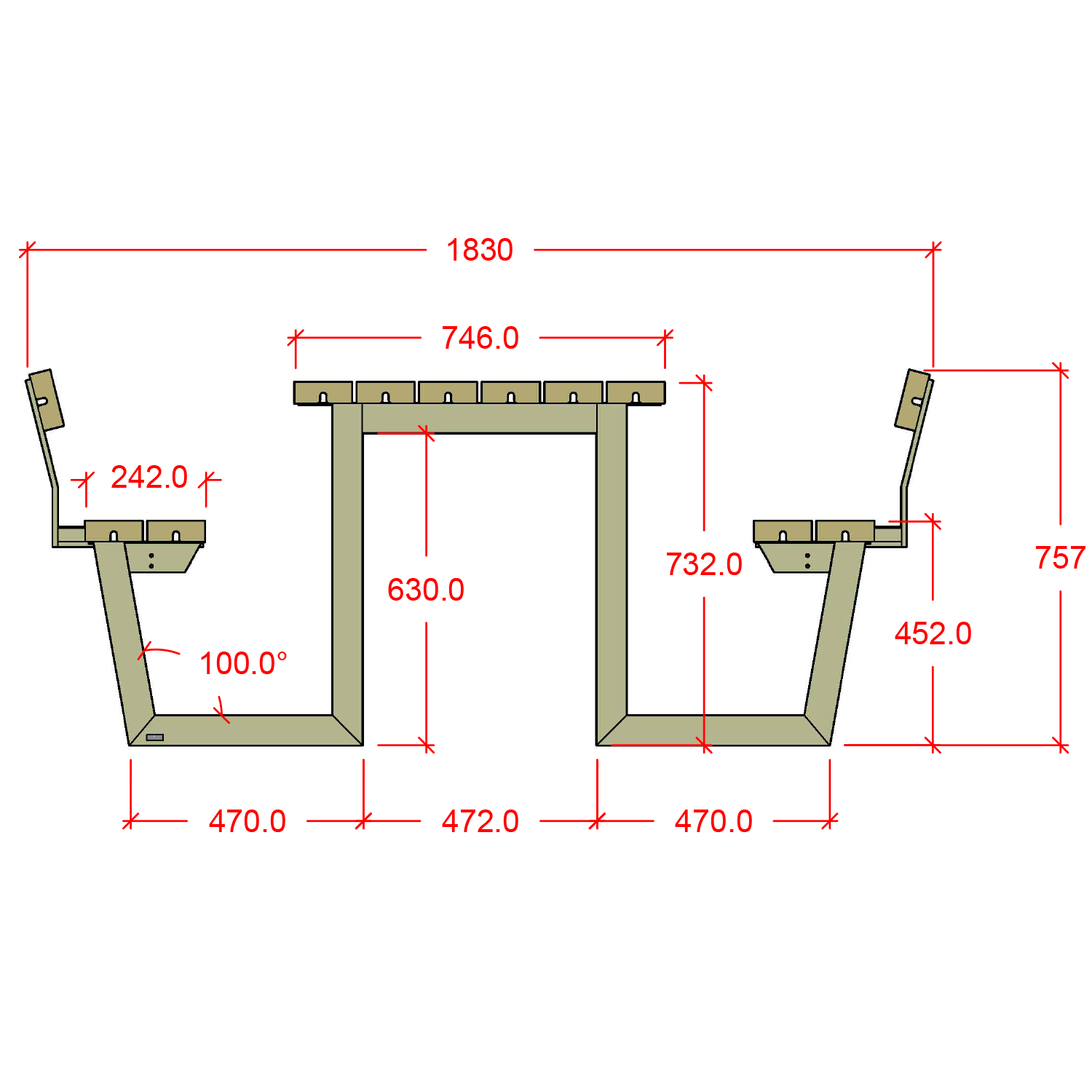 Wega Bord/Bænkesæt m/2 ryglæn - 177 cm - RePlast - Sort