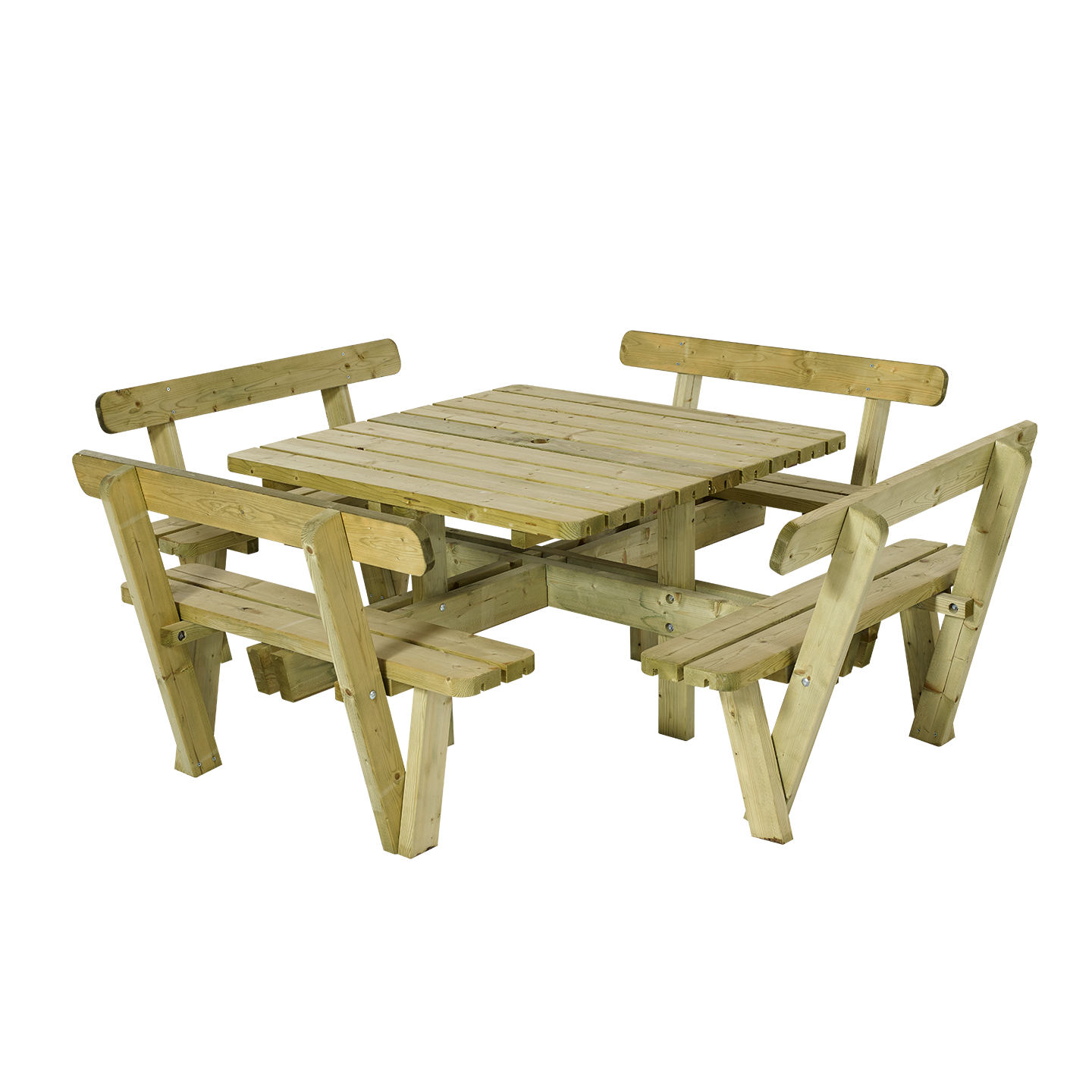 4-kantet Bord/Bænkesæt m/ryglæn - 237 cm - Trykimprægneret