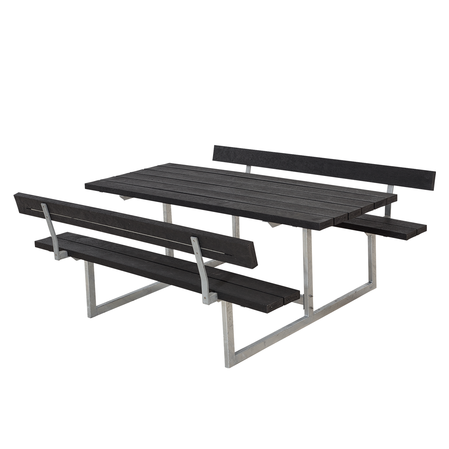 Basic Bord/Bænkesæt m/2 ryglæn - 177 cm - RePlast - Sort