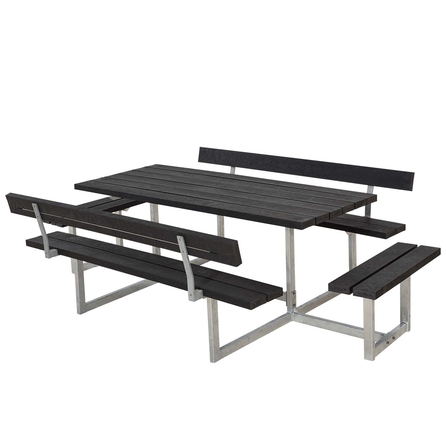 Basic Bord/Bænkesæt m/2 ryglæn og 2 påbygninger - 260 cm - RePlast - Sort