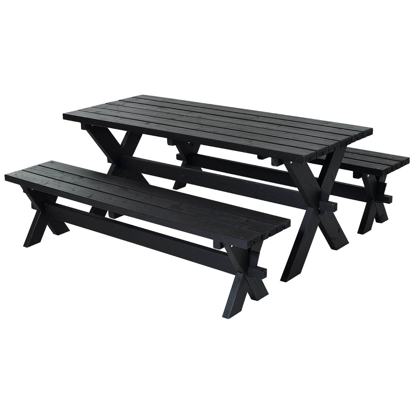 Nostalgi Plankesæt - 177 cm - Bord og 2 Bænke - Sort