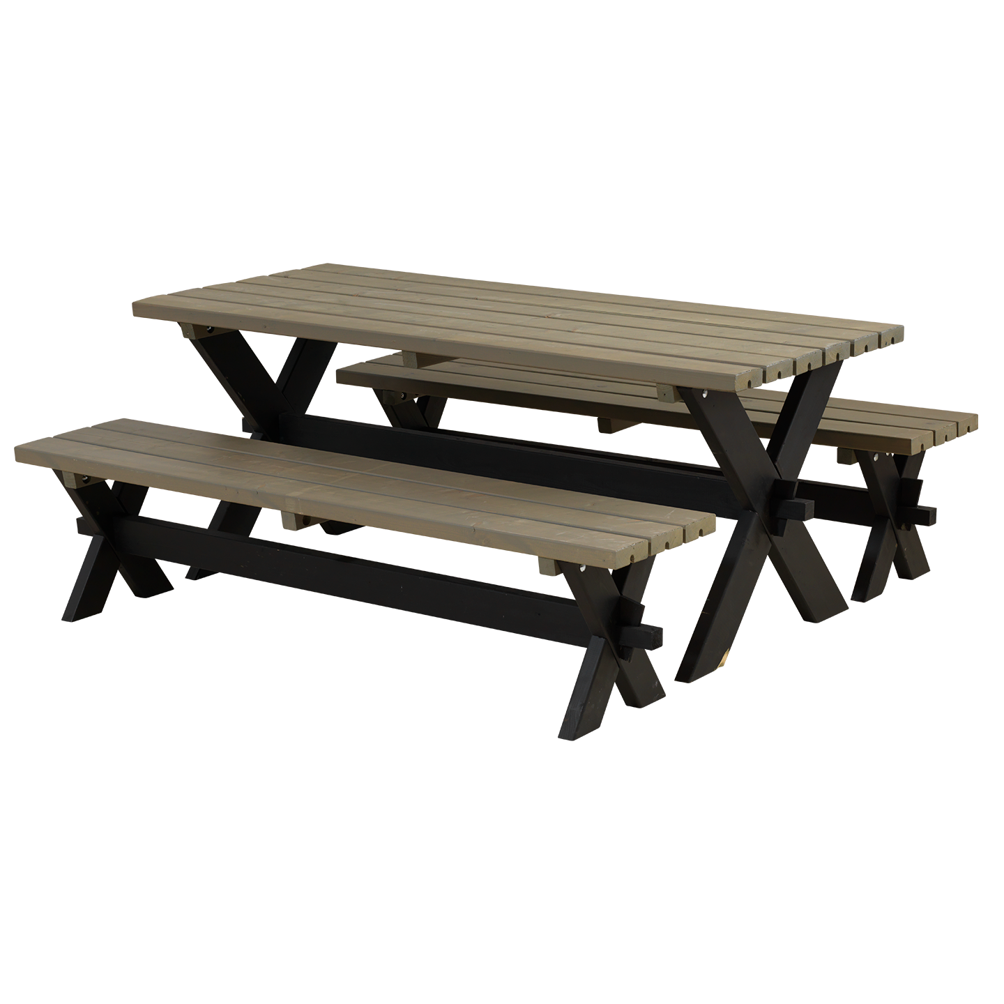 Nostalgi Plankesæt - 177 cm - Bord og 2 Bænke - Sort/Gråbrun