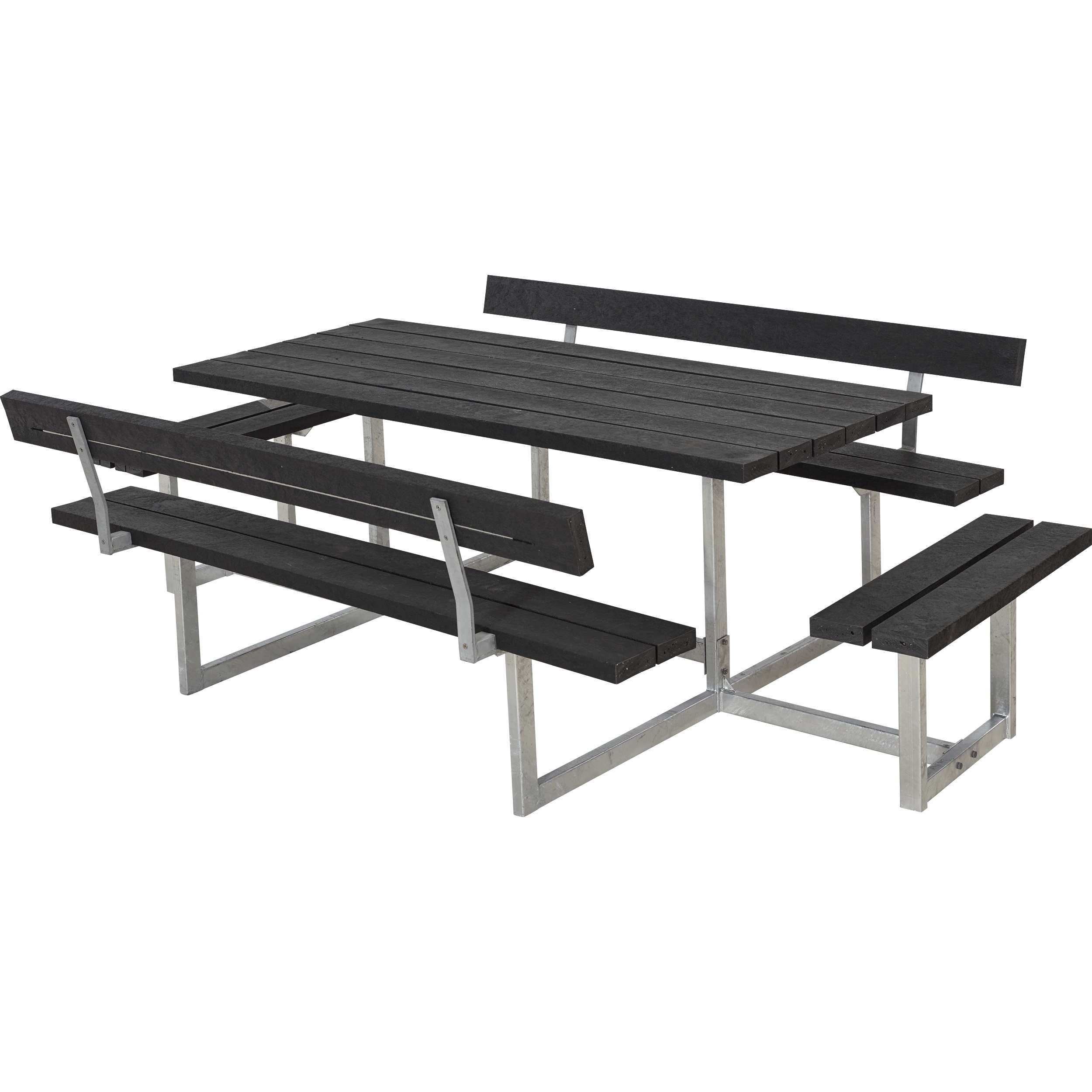 Basic Bord/Bænkesæt m/2 ryglæn og 2 påbygninger - 260 cm - ReTex  -Sort