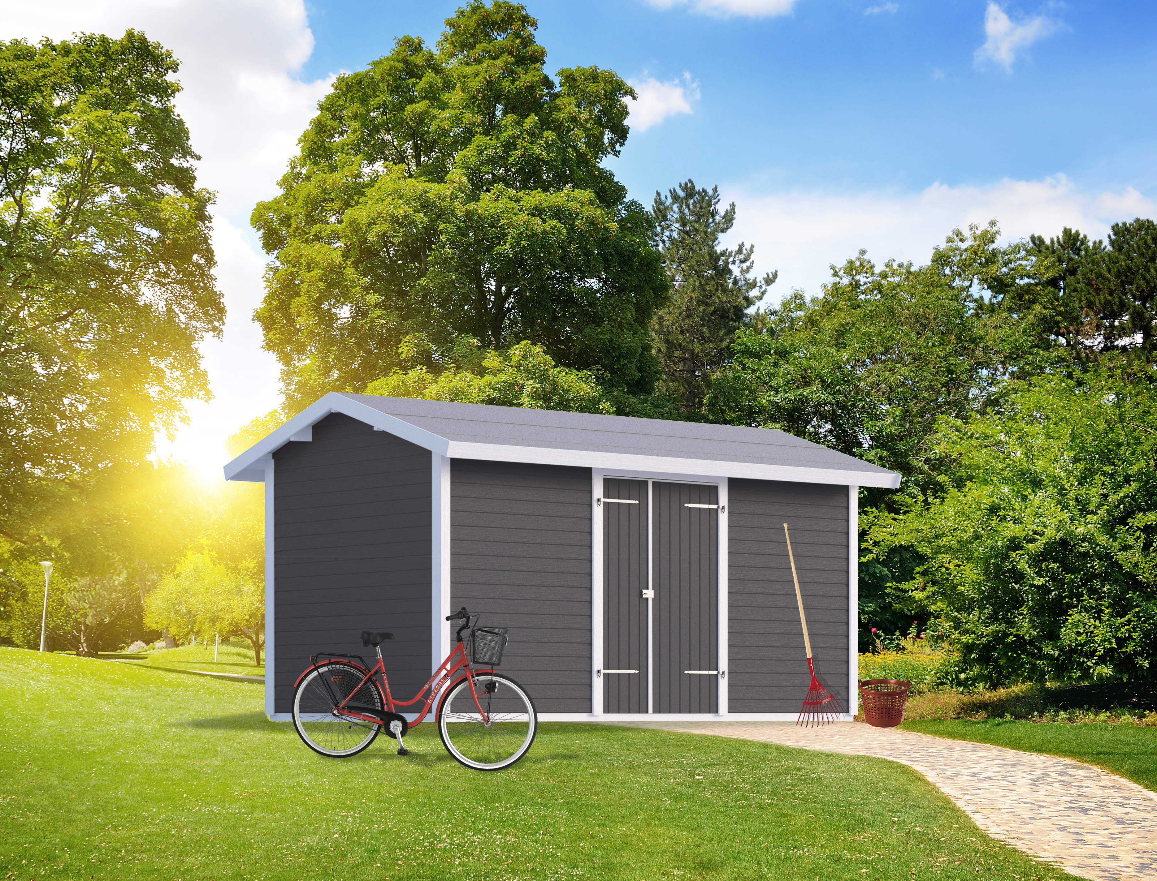 Modul redskabsrum m/saddeltag - 10 m² - ubehandlet