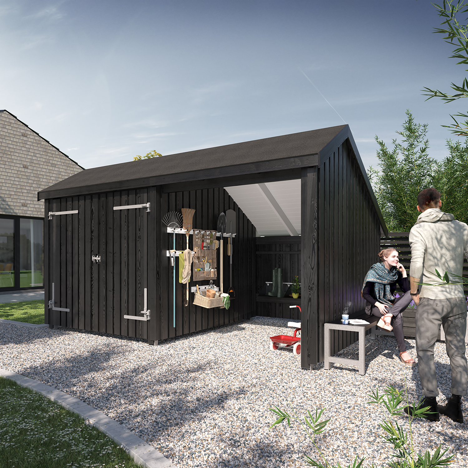 Multi Havehus 10,5 m² - 2 moduler m/dobbeltdør og åben front