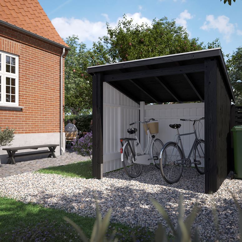 Nordic Cykelskur 5 m² - 1 modul åben - inkl. tagpap/alulister/stolpefødder 