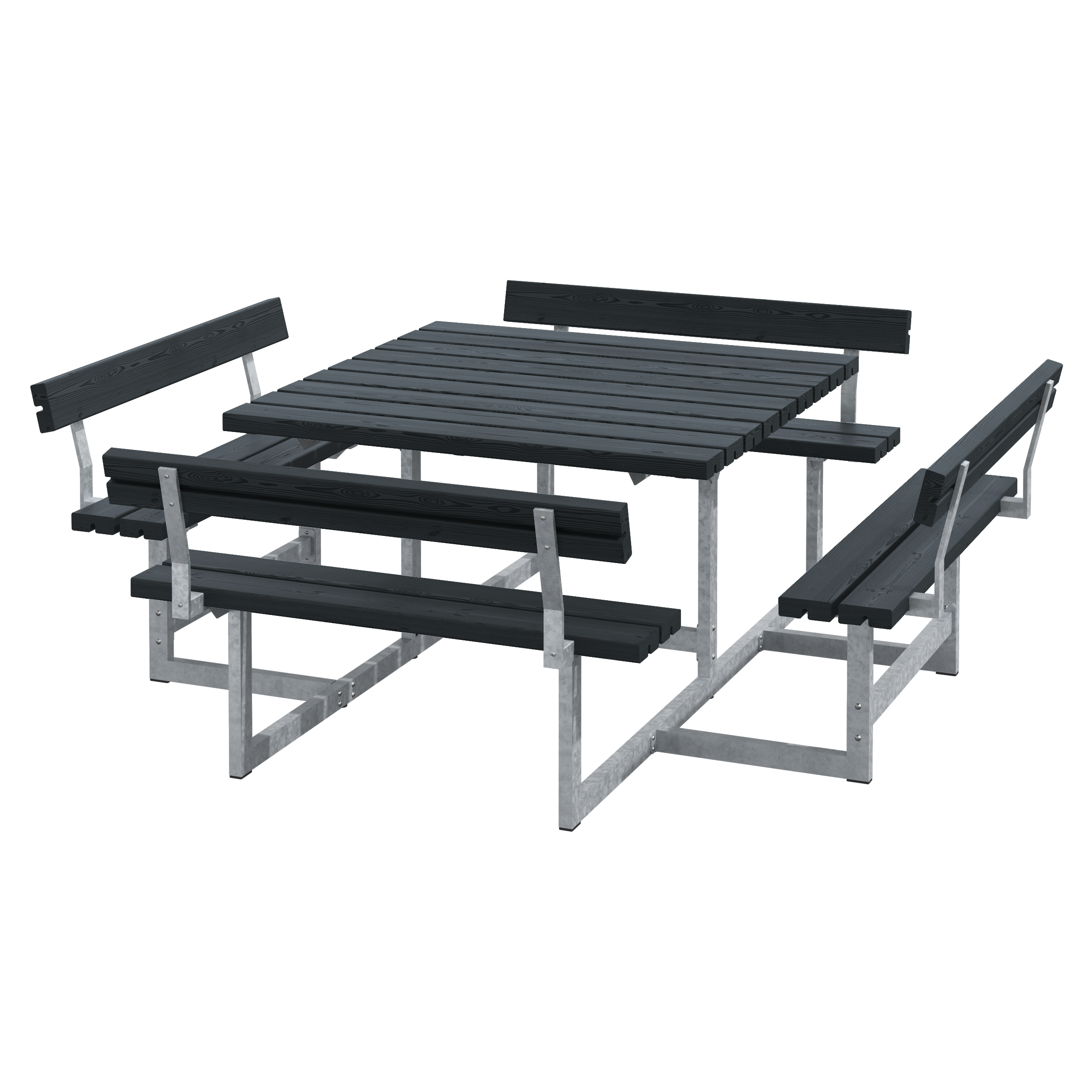 Picnic Bord/Bænkesæt m/4 ryglæn - 224 cm - Sort