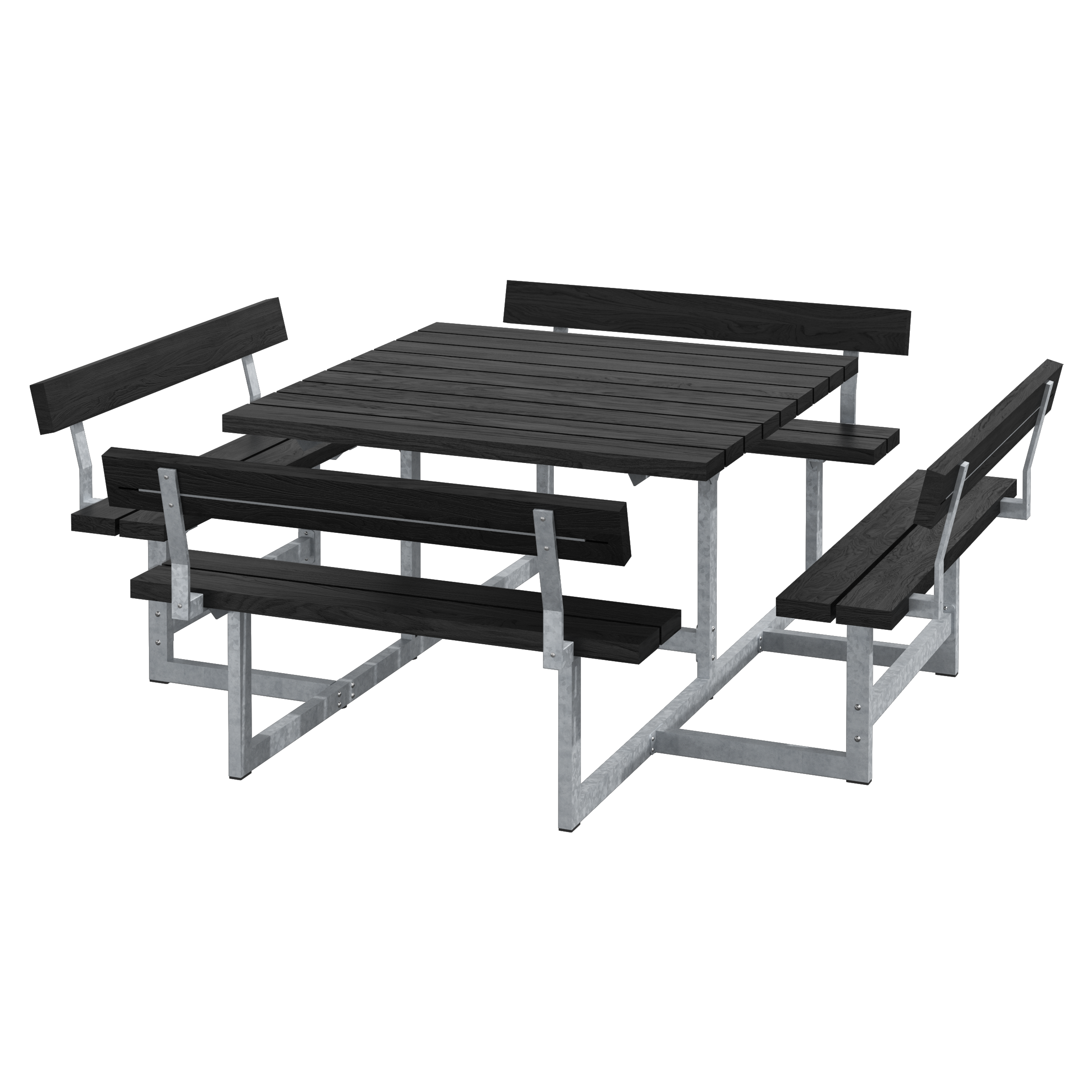 Picnic Bord/Bænkesæt m/4 ryglæn - 224 cm - RePlast - Sort