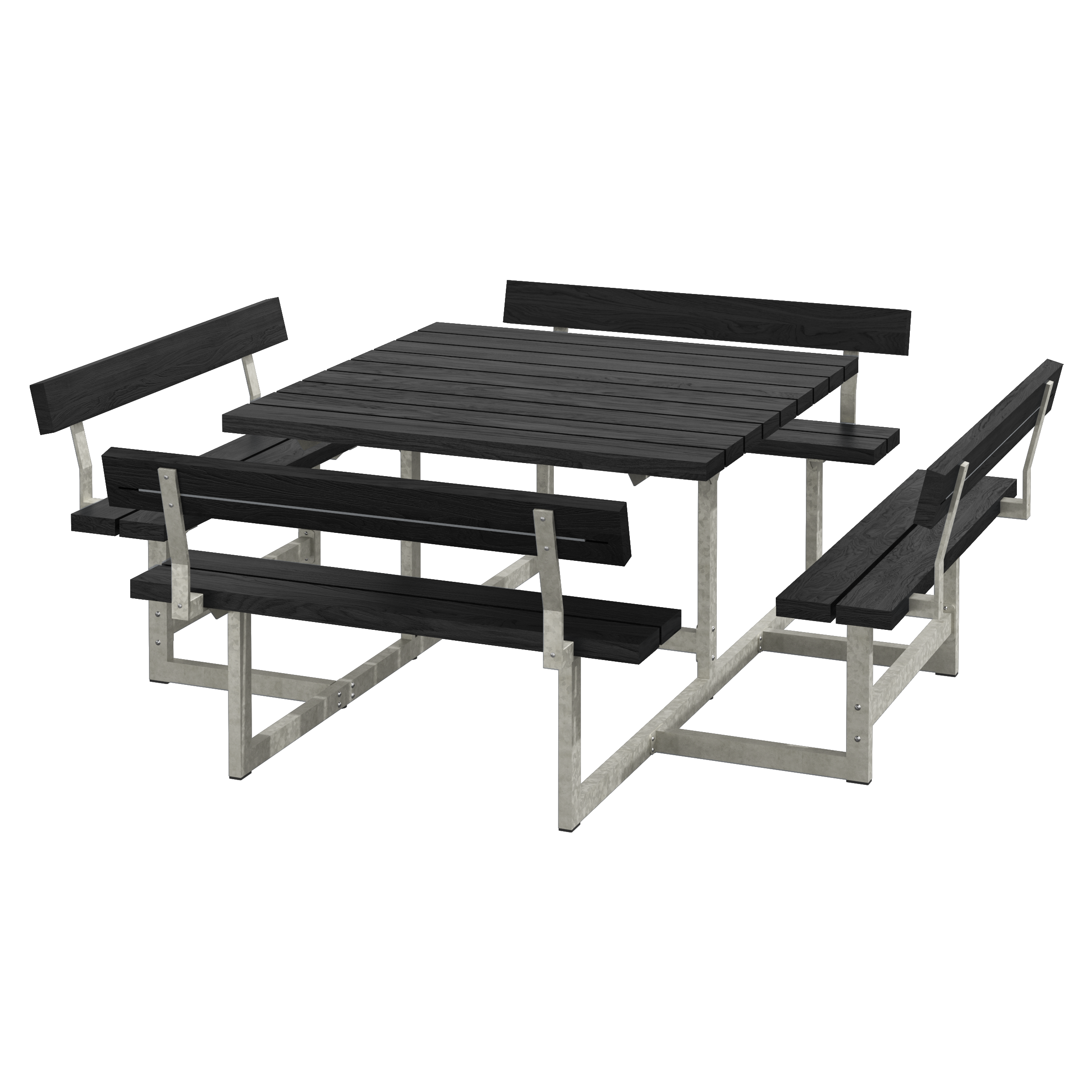 Picnic Bord/Bænkesæt m/4 ryglæn - 224 cm - ReTex - Sort