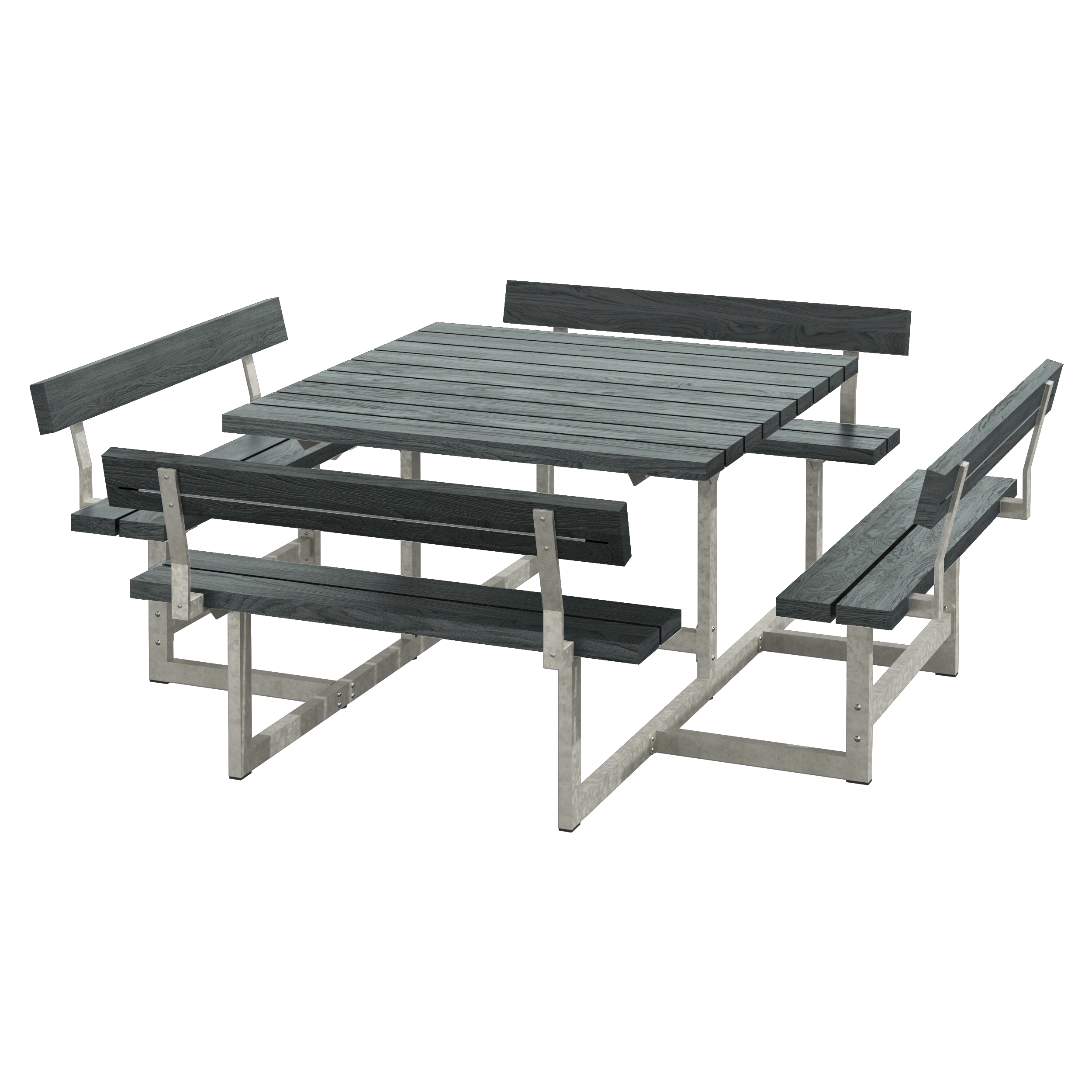 Picnic Bord/Bænkesæt m/4 ryglæn - 224 cm - ReTex - Grå