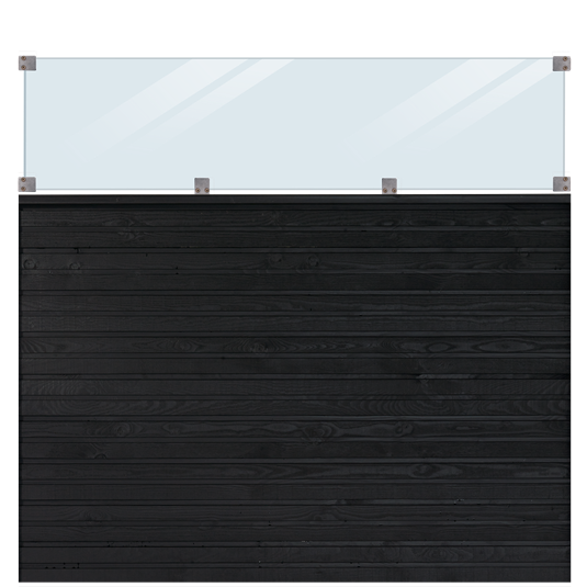 PLUS Plank Profilzaun m/Glas - Schwarz - 174x163 cm