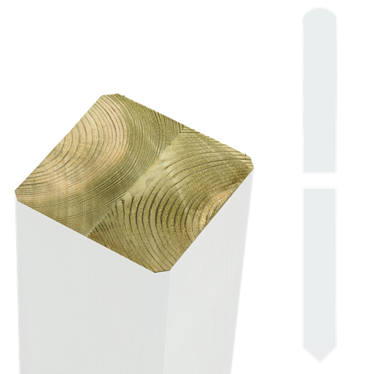 Omlimet stolpe - 9x9x208 cm - m/spids ende