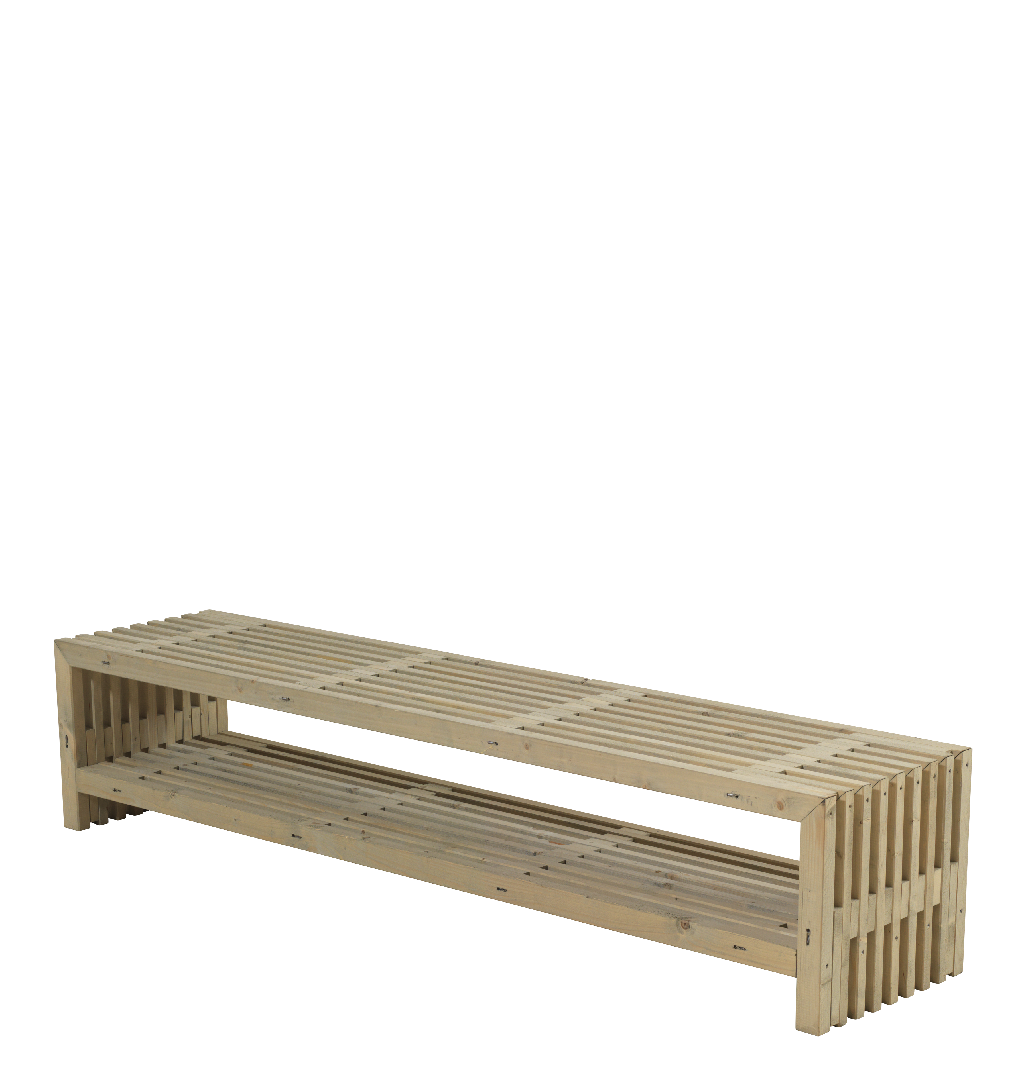 Rustik Trallebænk Design m/hylde - 218×49 cm - Drivtømmerfarve