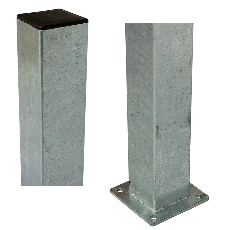 Stålstolpe med fod 8×8×96 cm - inkl. 1 stk. stolpeafdækning