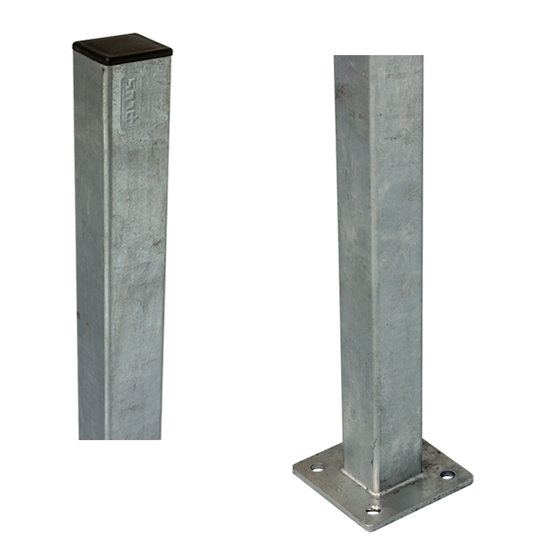Stålstolpe m/fod 4,5×4,5×96 cm - m/stolpeafdækning